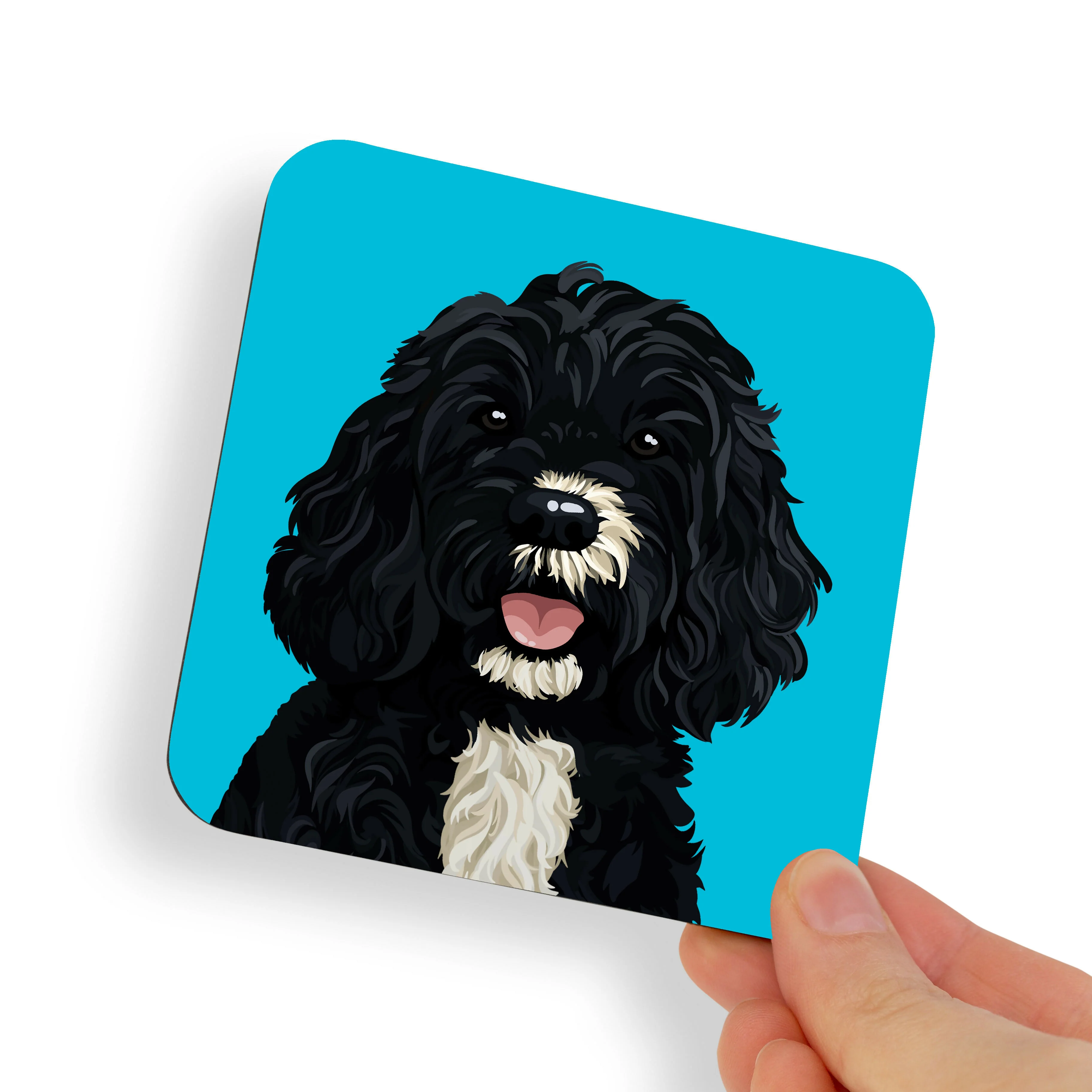 Cockapoo Black with White Tuxedo and Nose Dog Coaster