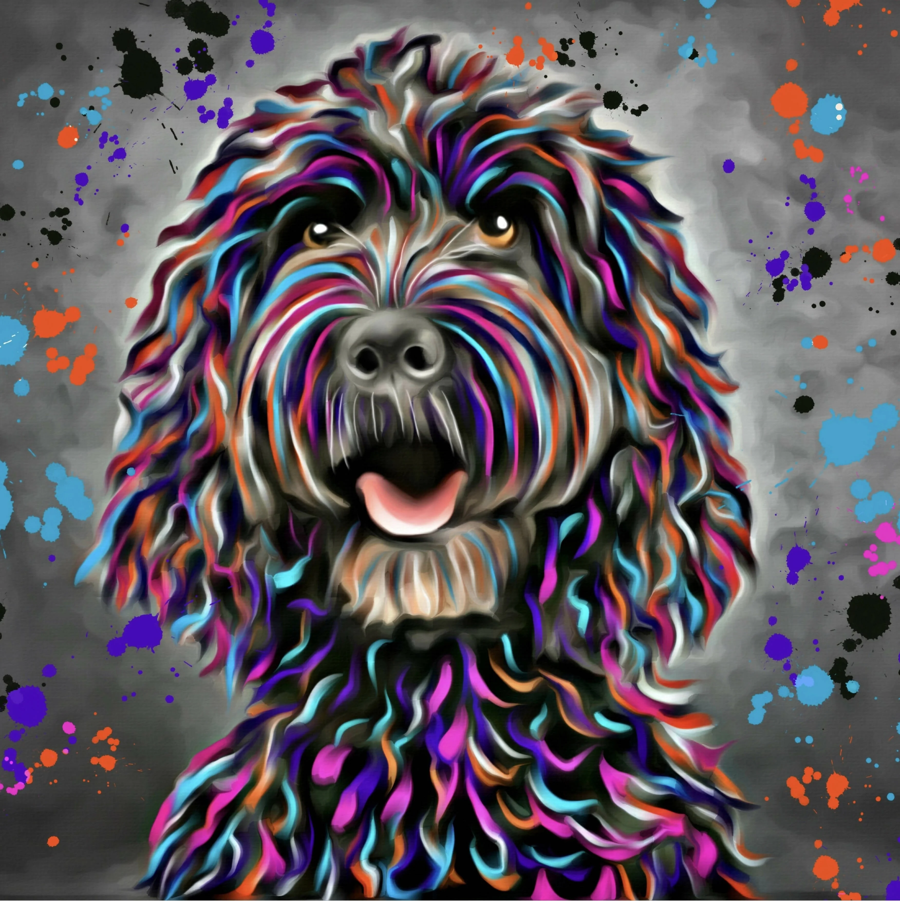 COCKAPOO DOG COLOUR SPLASH FRAMED ARTWORK. - Image 2
