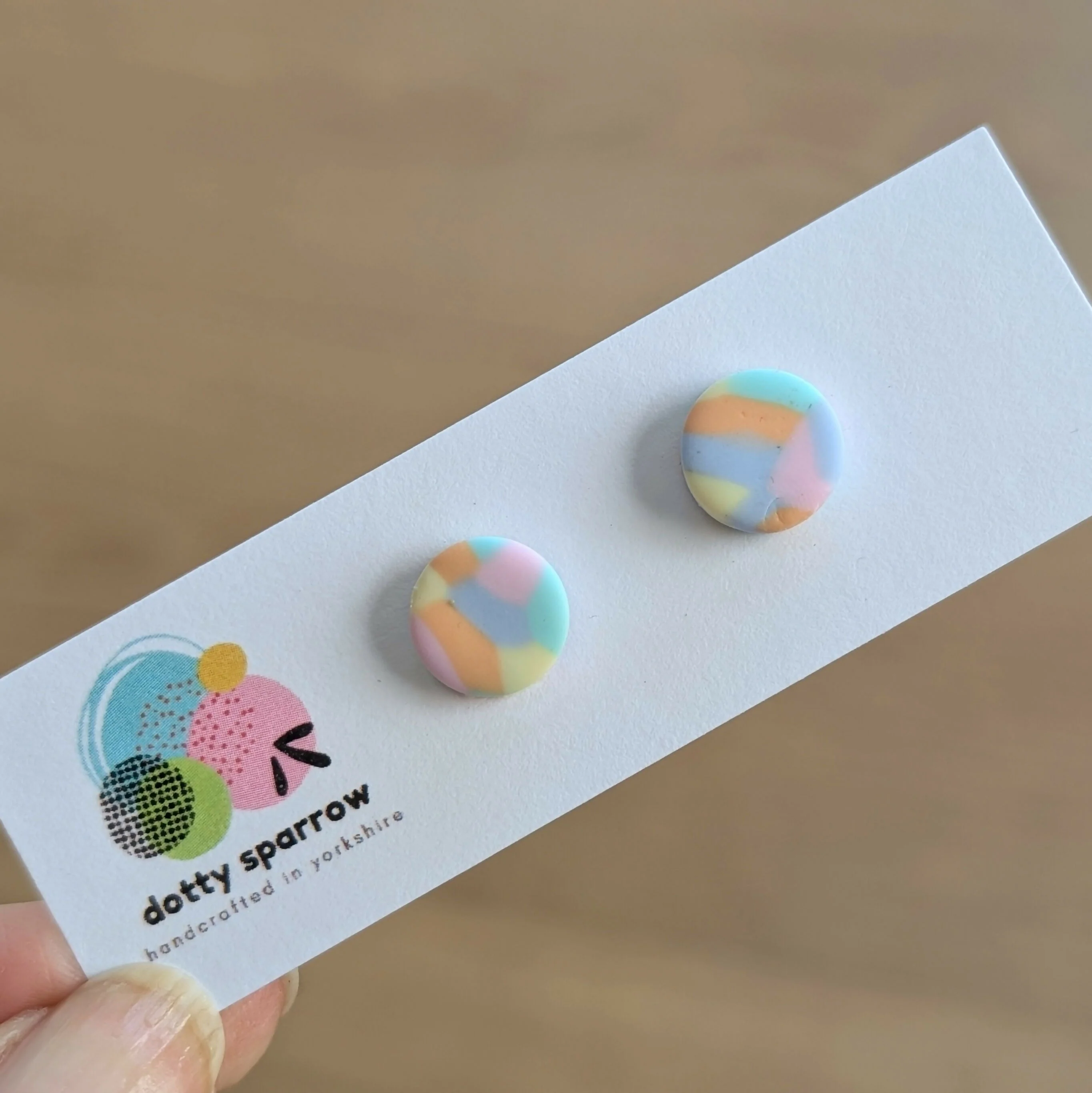 Colourful Mosaic Pattern Handmade Polymer Clay Stud Earrings - Image 14