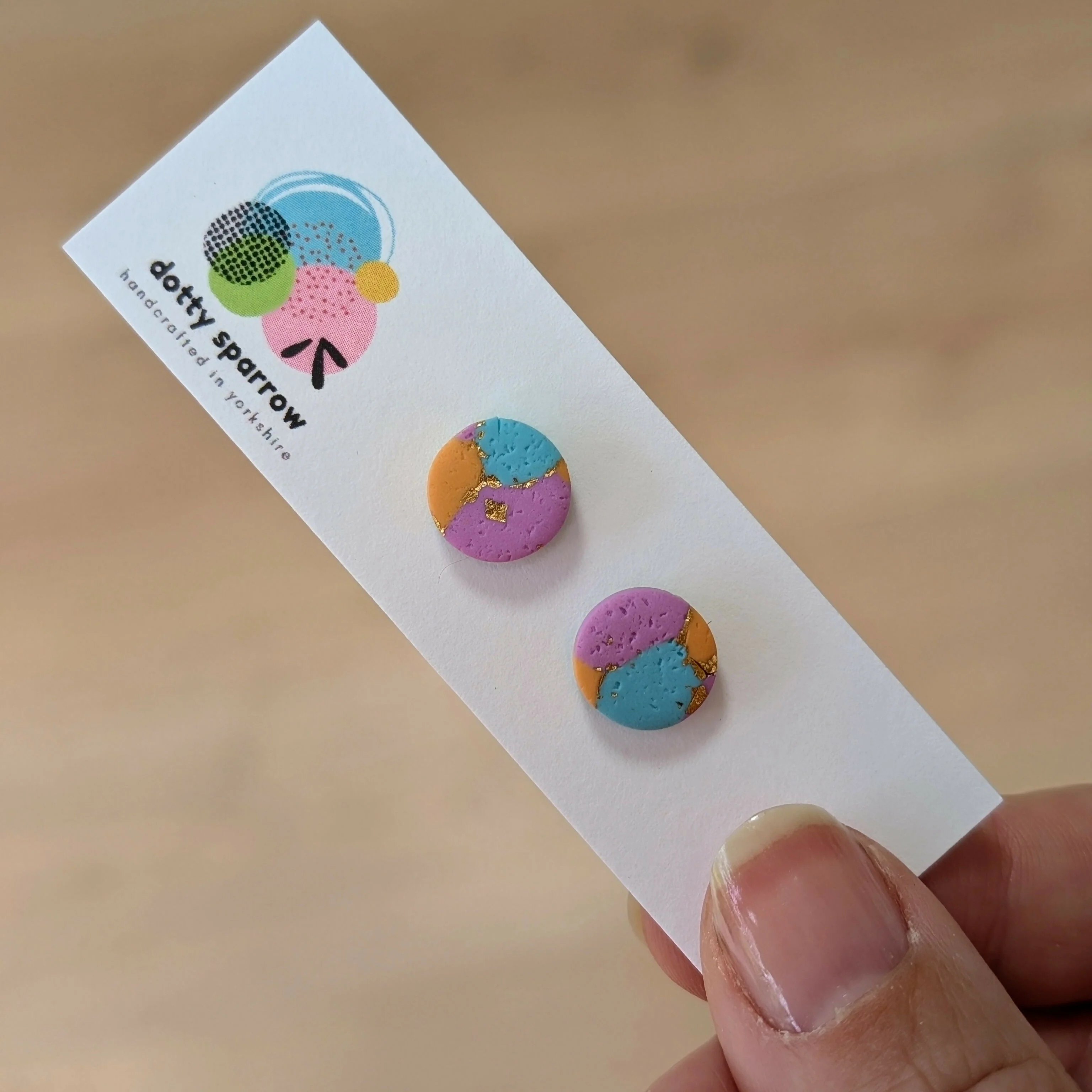 Colourful Mosaic Pattern Handmade Polymer Clay Stud Earrings - Image 2