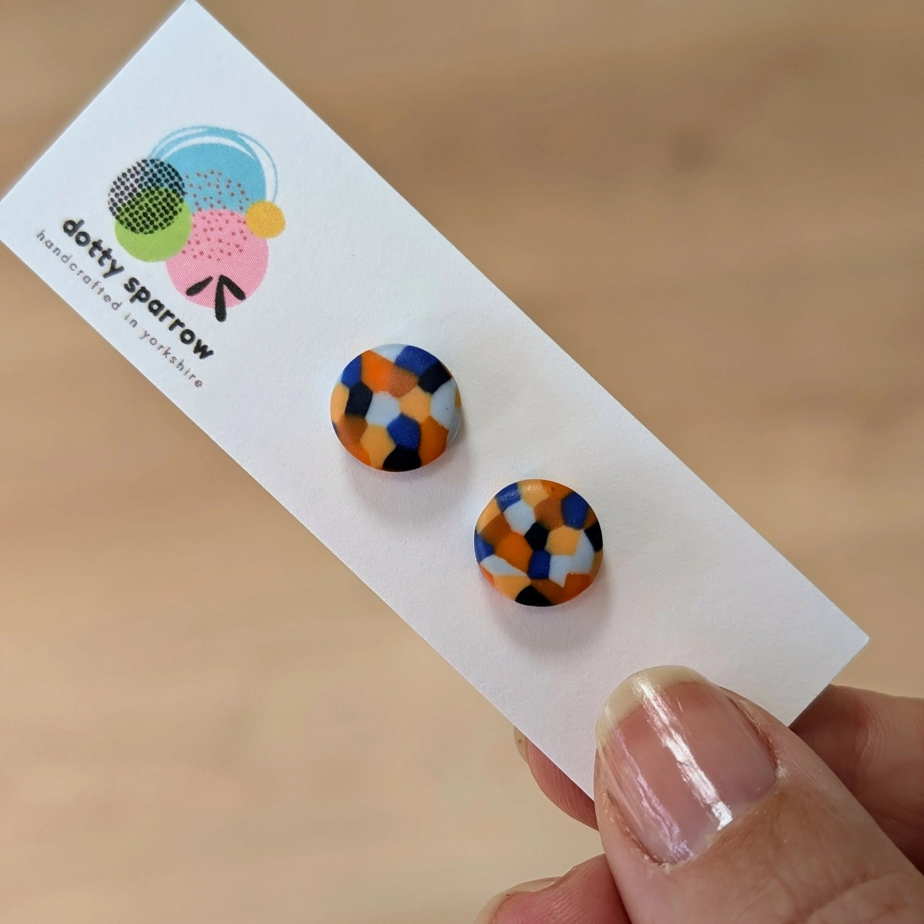 Colourful Mosaic Pattern Handmade Polymer Clay Stud Earrings - Image 5
