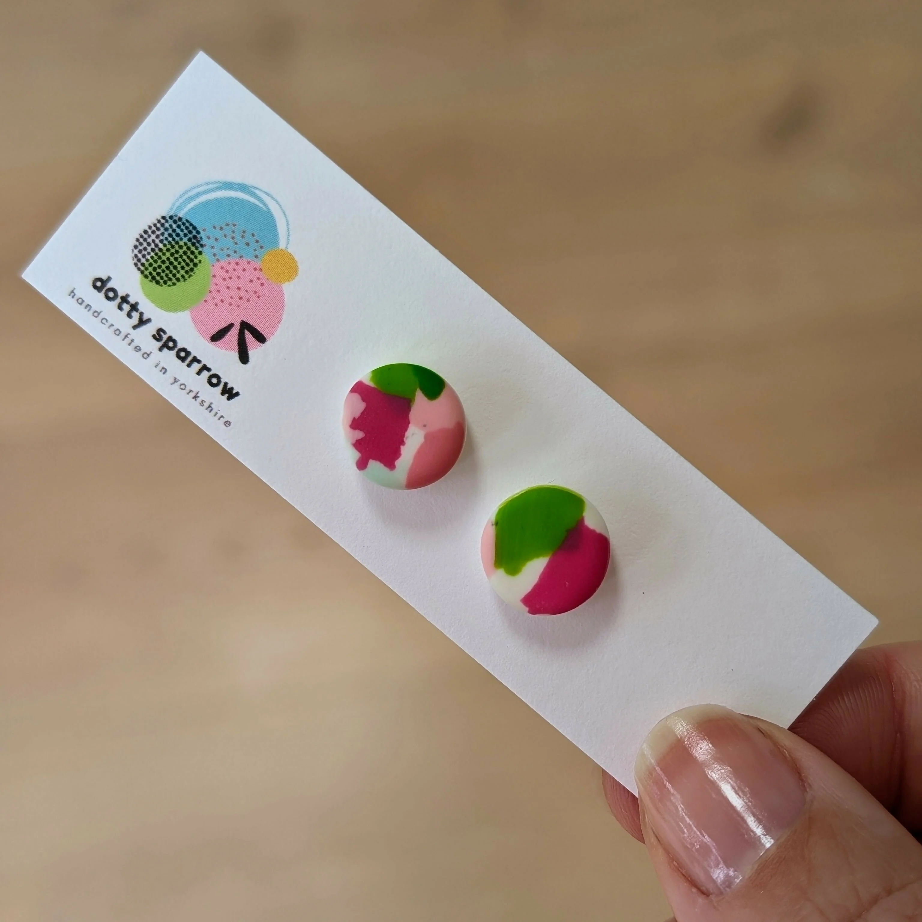 Colourful Mosaic Pattern Handmade Polymer Clay Stud Earrings - Image 6