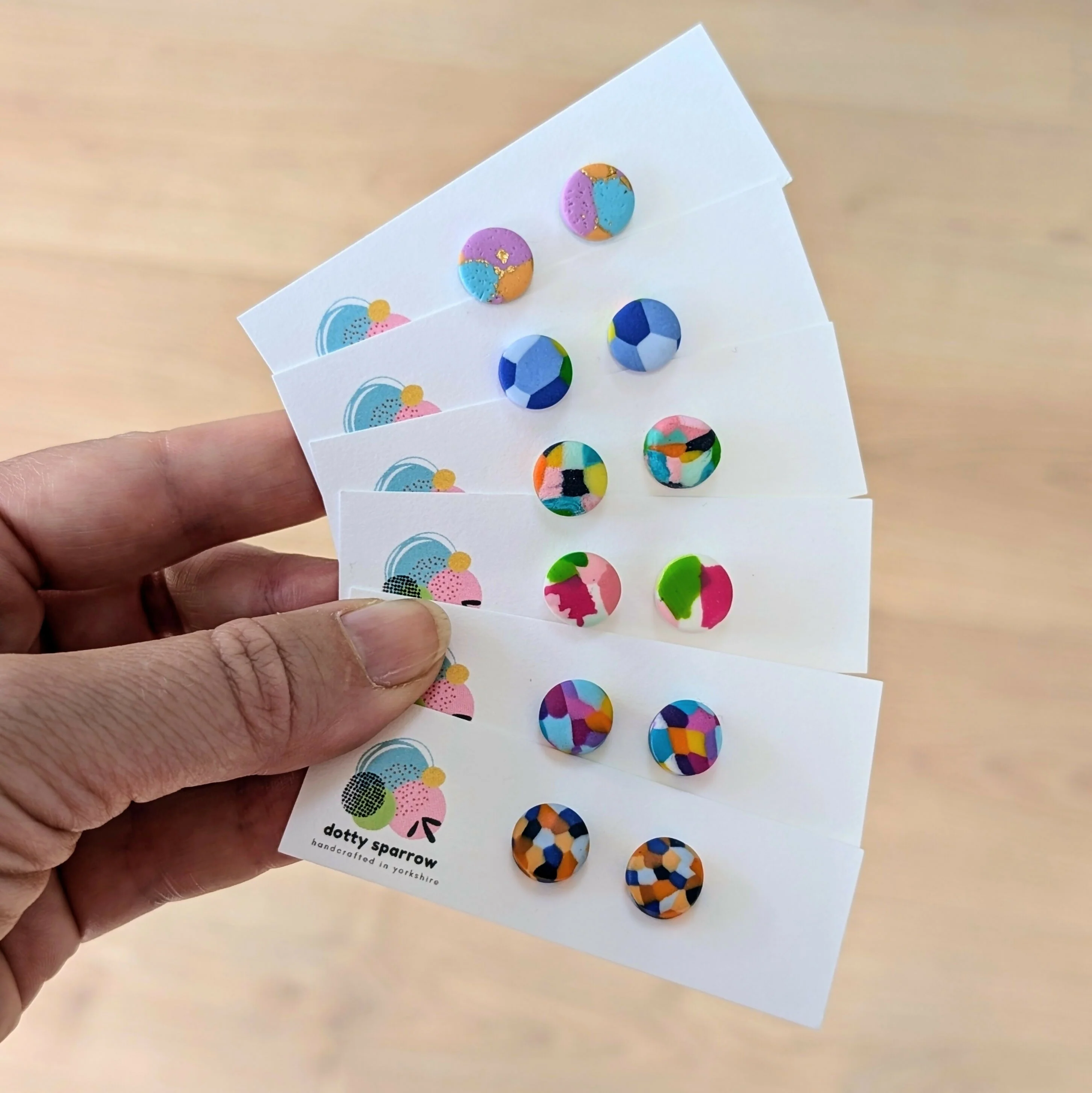Colourful Mosaic Pattern Handmade Polymer Clay Stud Earrings - Image 8