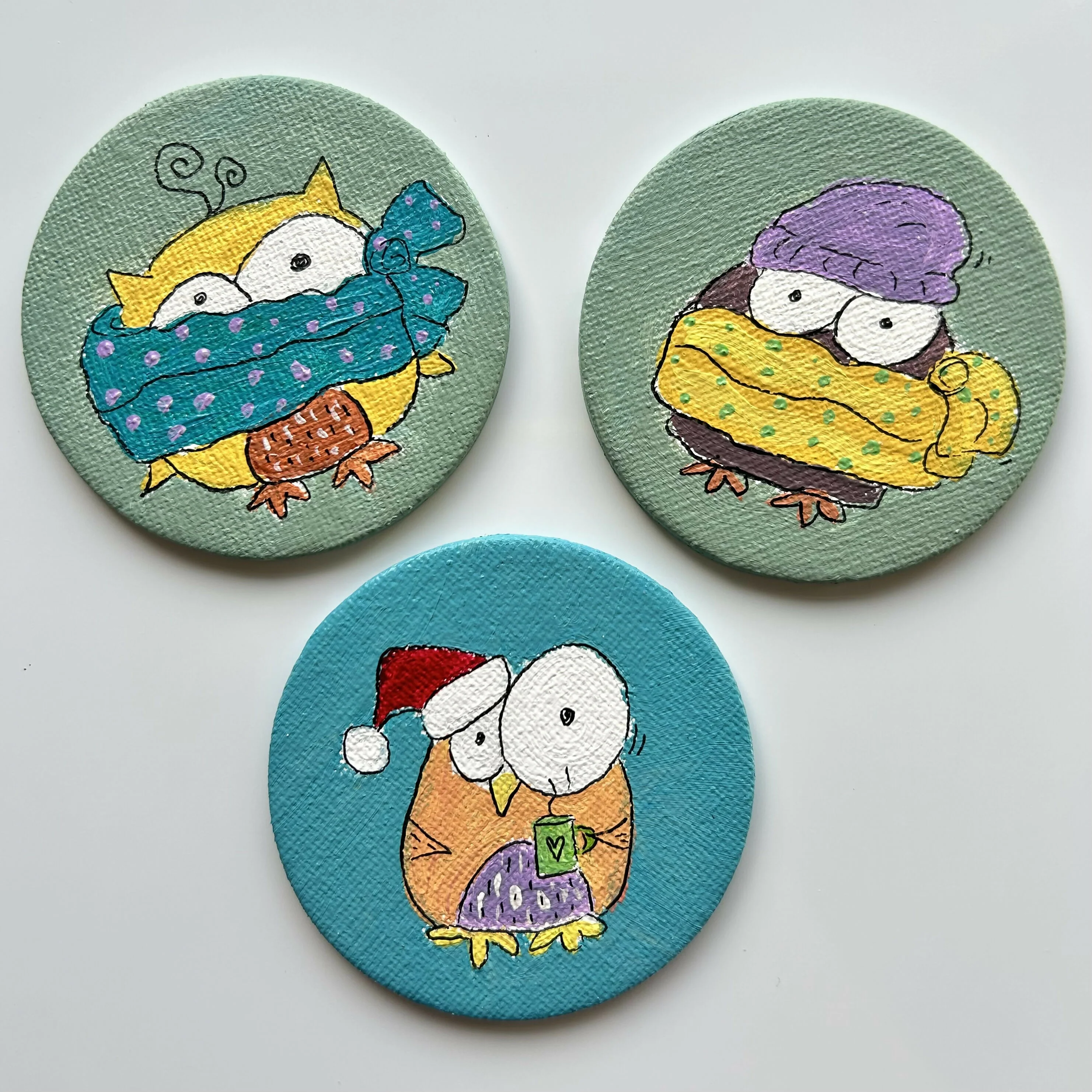 Cosy Bird Magnets Original Artwork