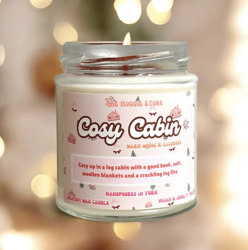 Cosy Cabin Jar Candle - Warm Woods & Cashmere Fragranced Vegan Soy Wax Candle - Image 3