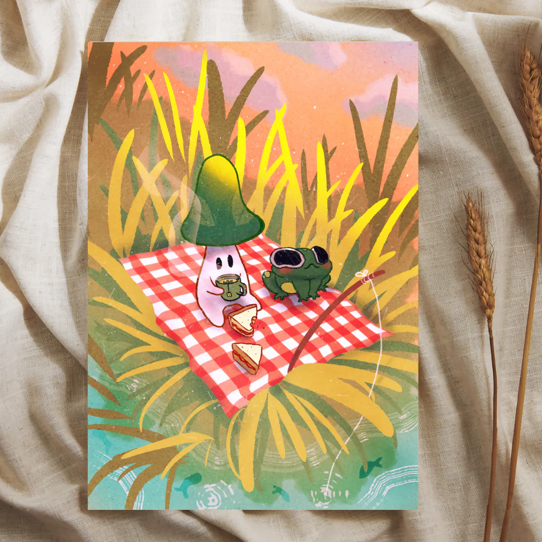 Cosy Mushroom Picnic A5 Print