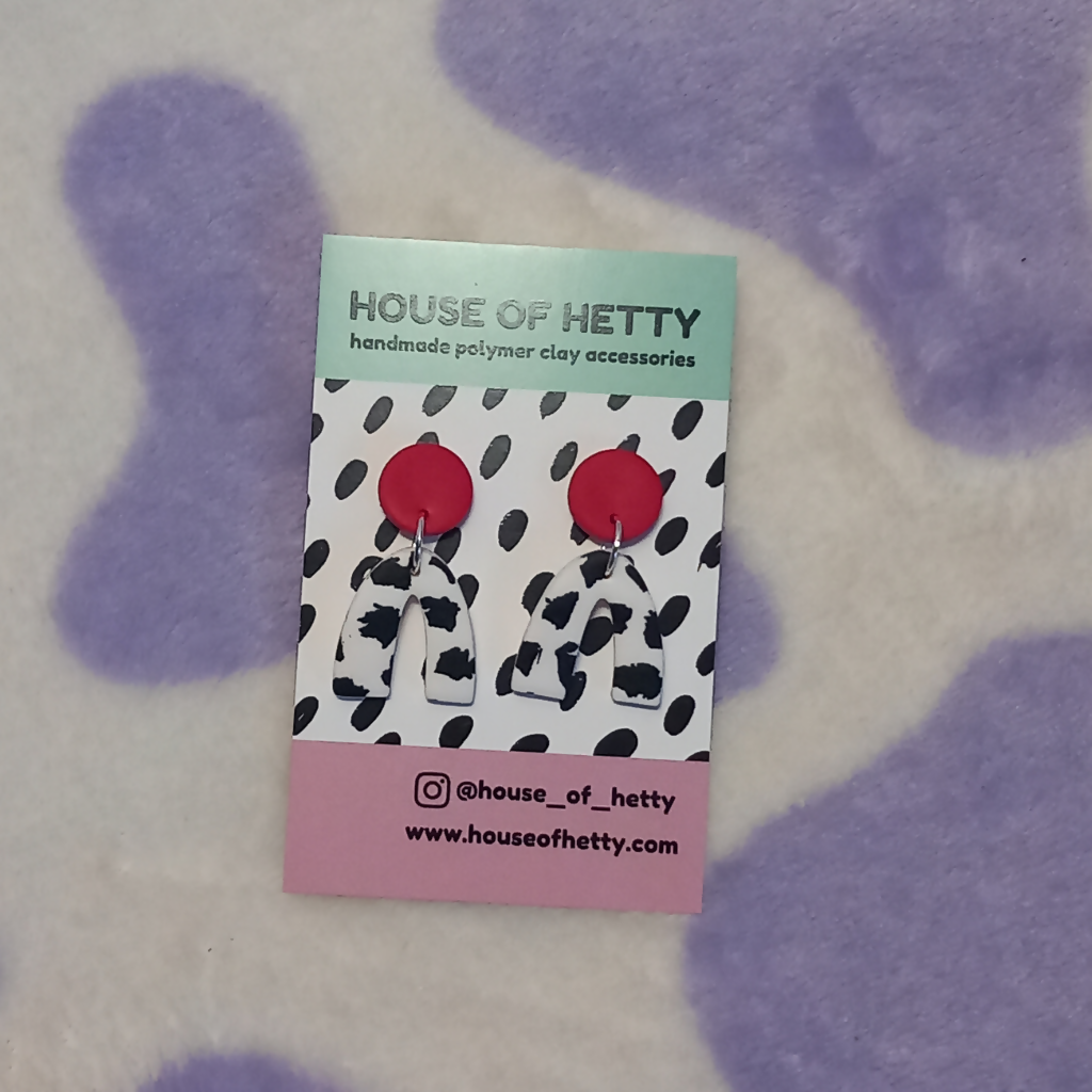 Cow Print Mini Arch Polymer Clay Earrings - Image 2
