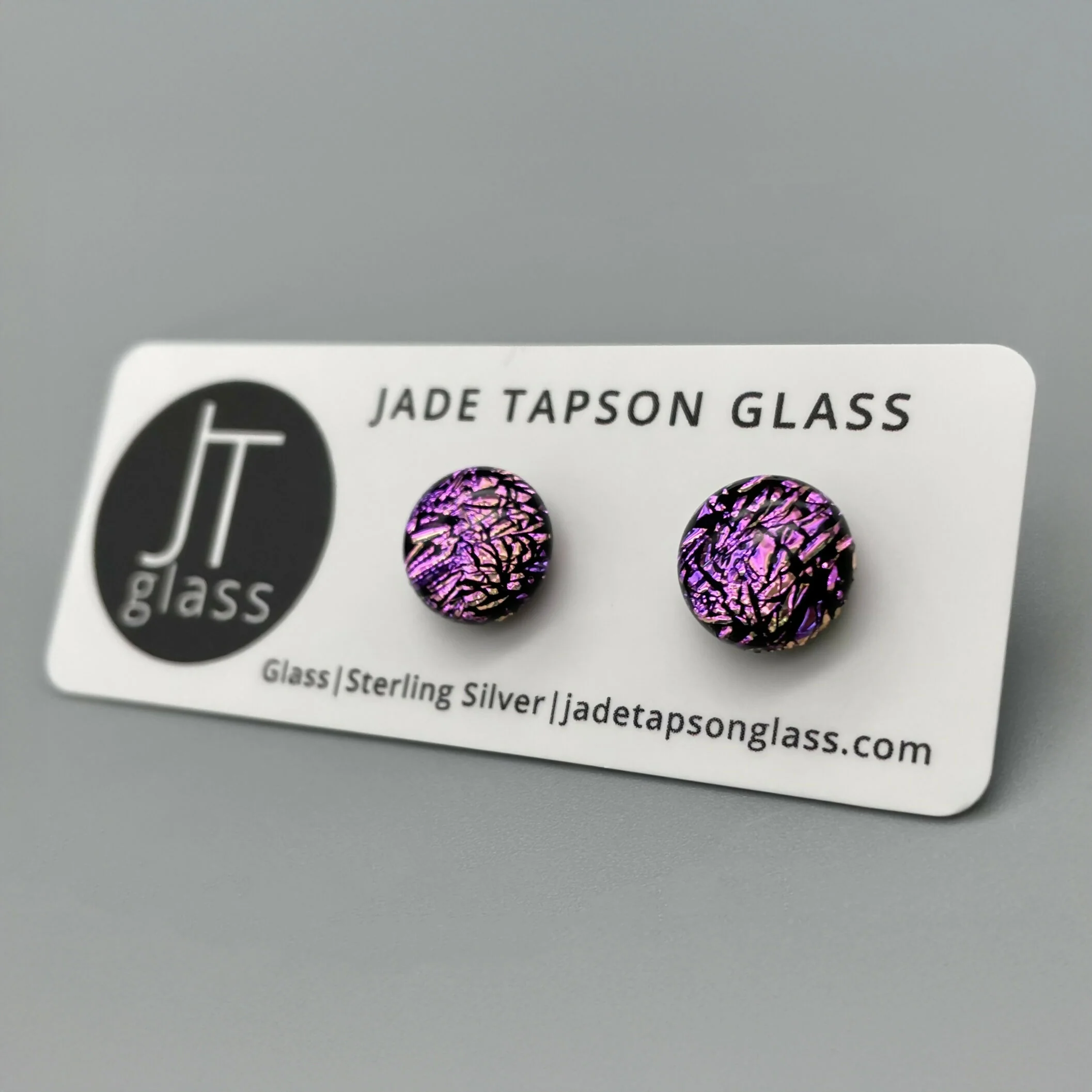 Crackle Dichroic Fused Glass Sterling Silver Stud Earrings - Handmade by Jade Tapson Glass.