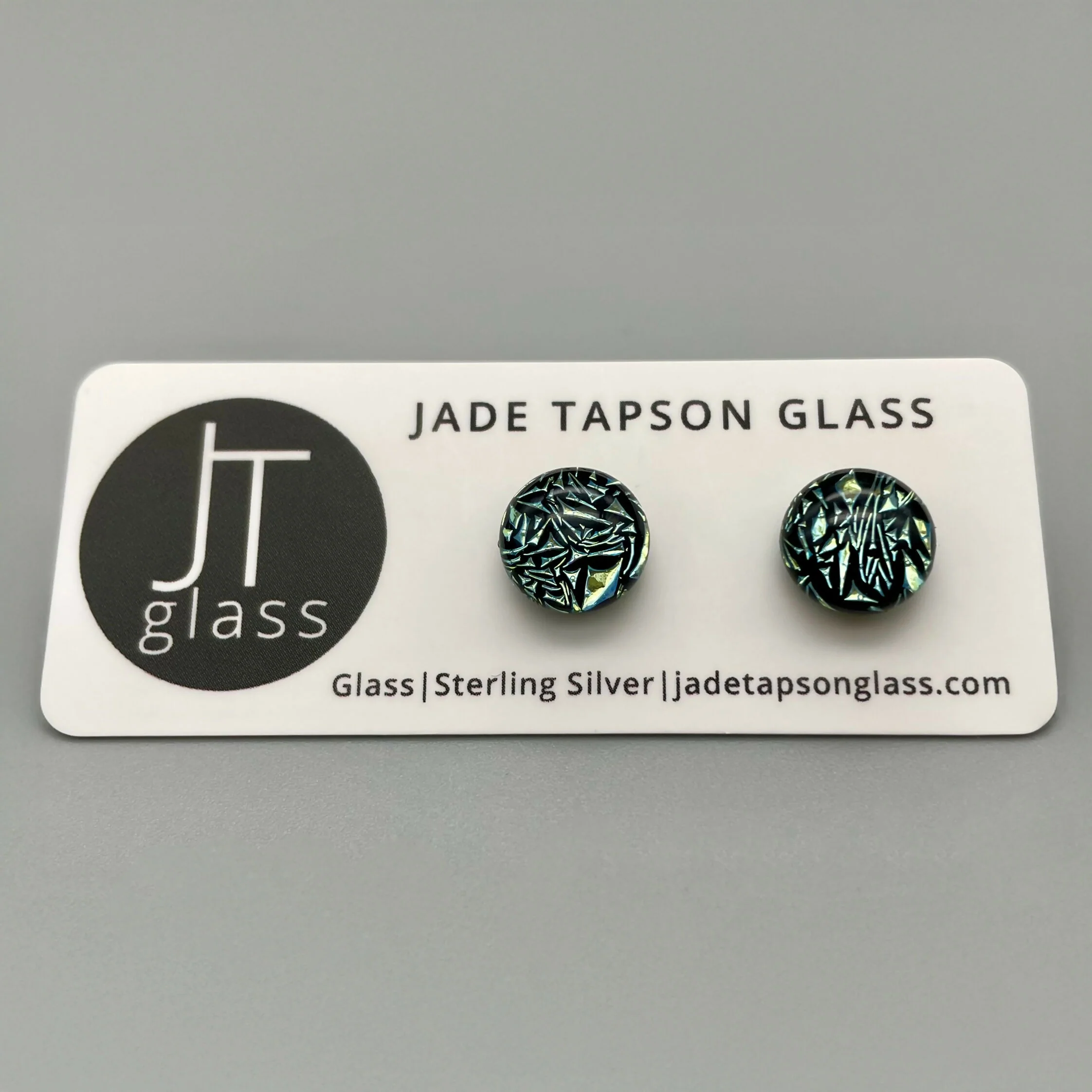 Crackle Dichroic Fused Glass Sterling Silver Stud Earrings - Handmade by Jade Tapson Glass. - Image 10