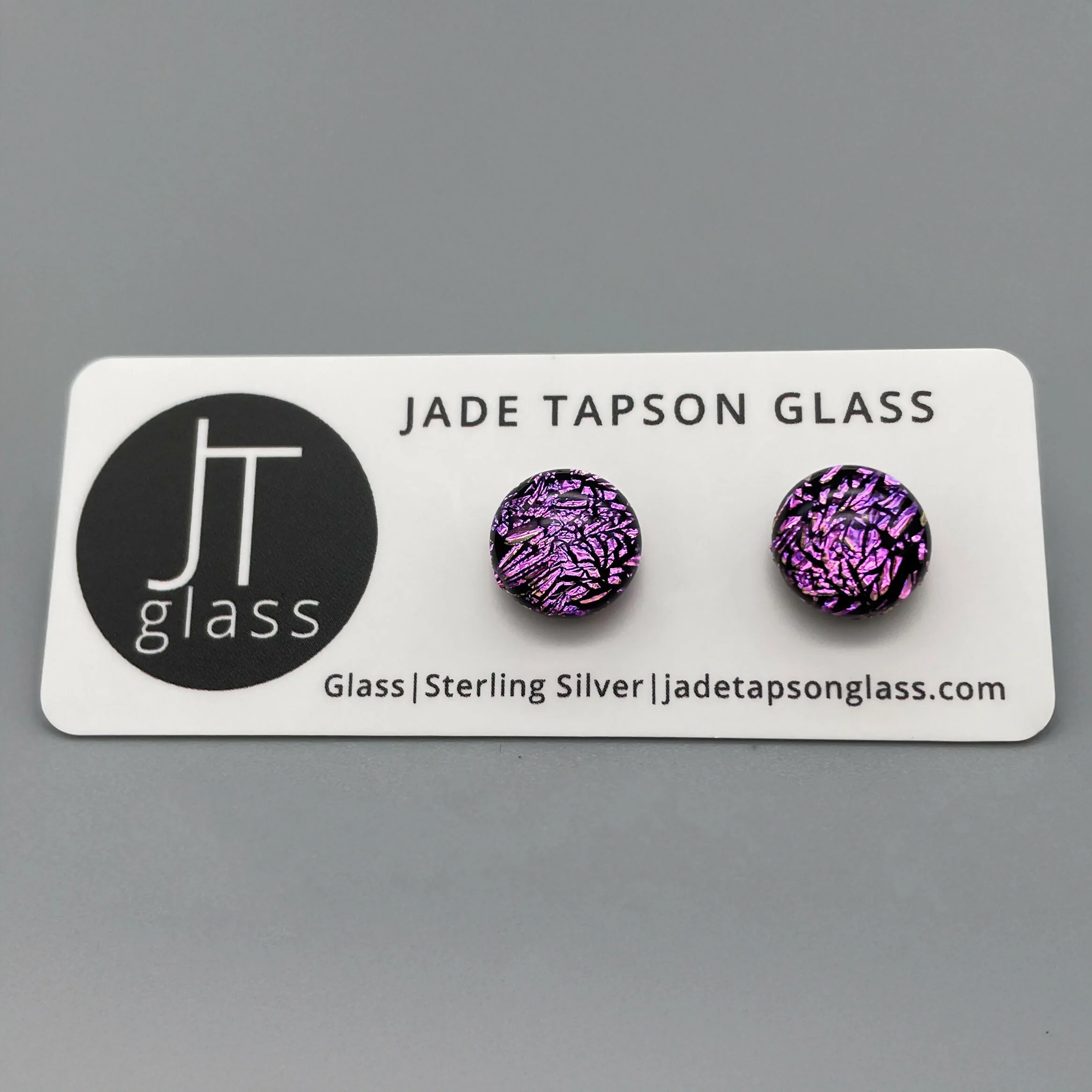 Crackle Dichroic Fused Glass Sterling Silver Stud Earrings - Handmade by Jade Tapson Glass. - Image 2