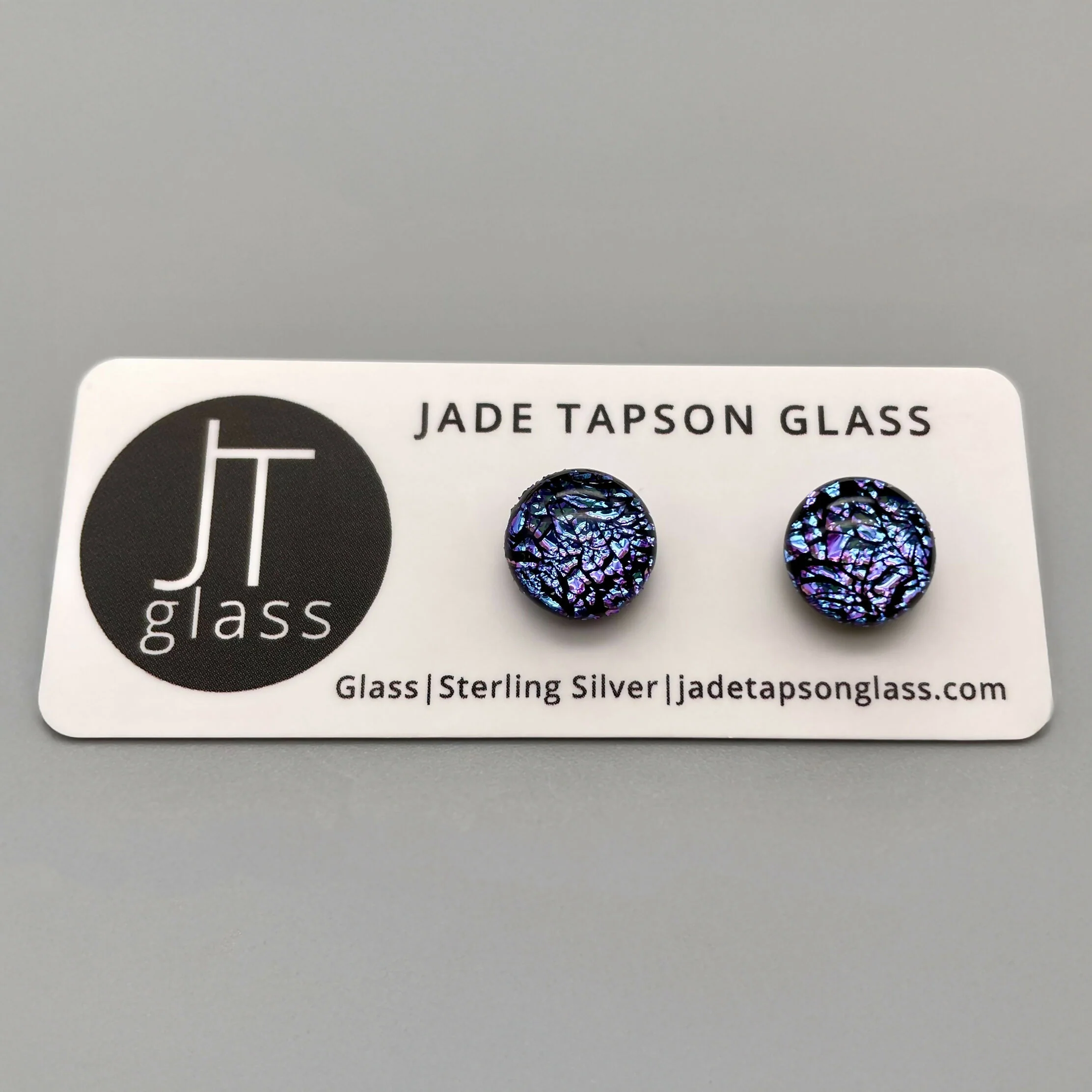 Crackle Dichroic Fused Glass Sterling Silver Stud Earrings - Handmade by Jade Tapson Glass. - Image 4