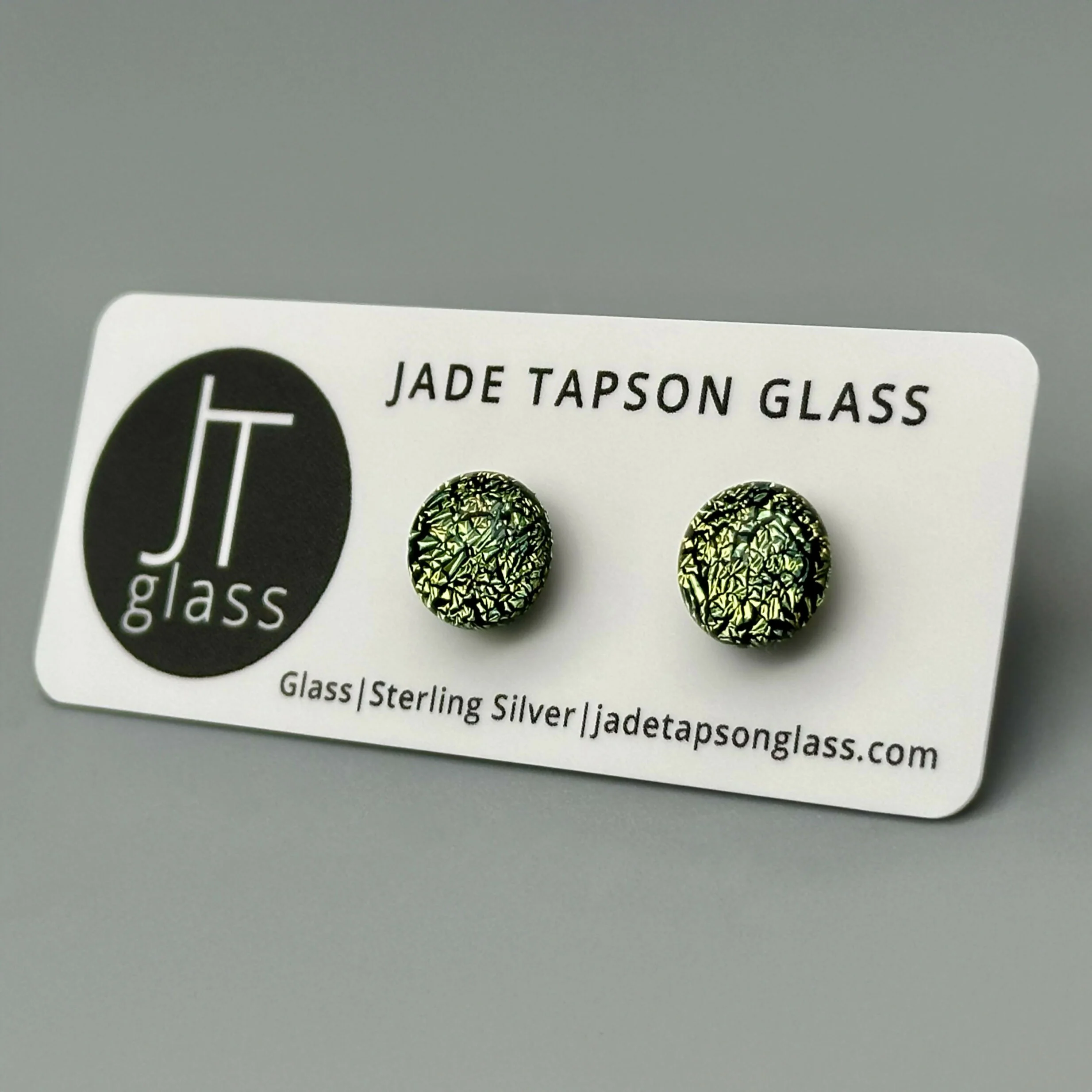 Crackle Dichroic Fused Glass Sterling Silver Stud Earrings - Handmade by Jade Tapson Glass. - Image 5