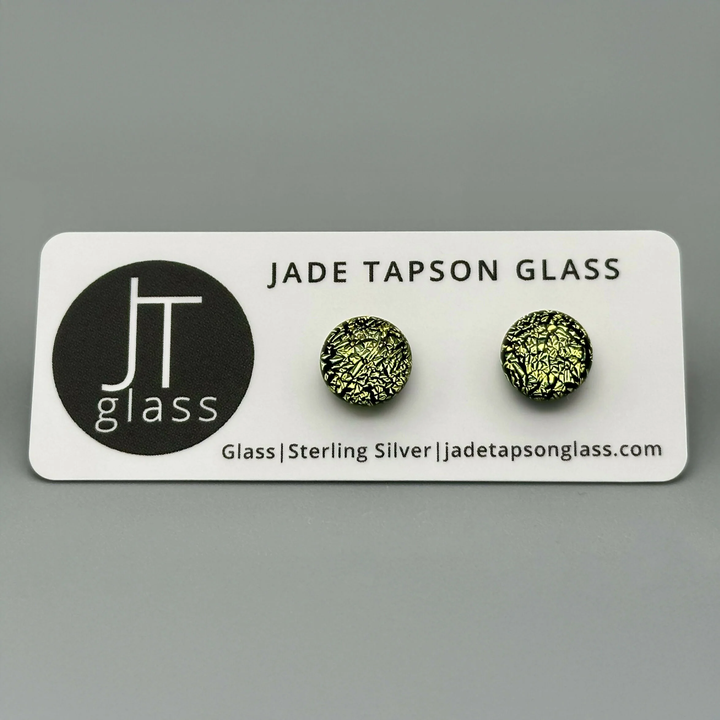 Crackle Dichroic Fused Glass Sterling Silver Stud Earrings - Handmade by Jade Tapson Glass. - Image 6