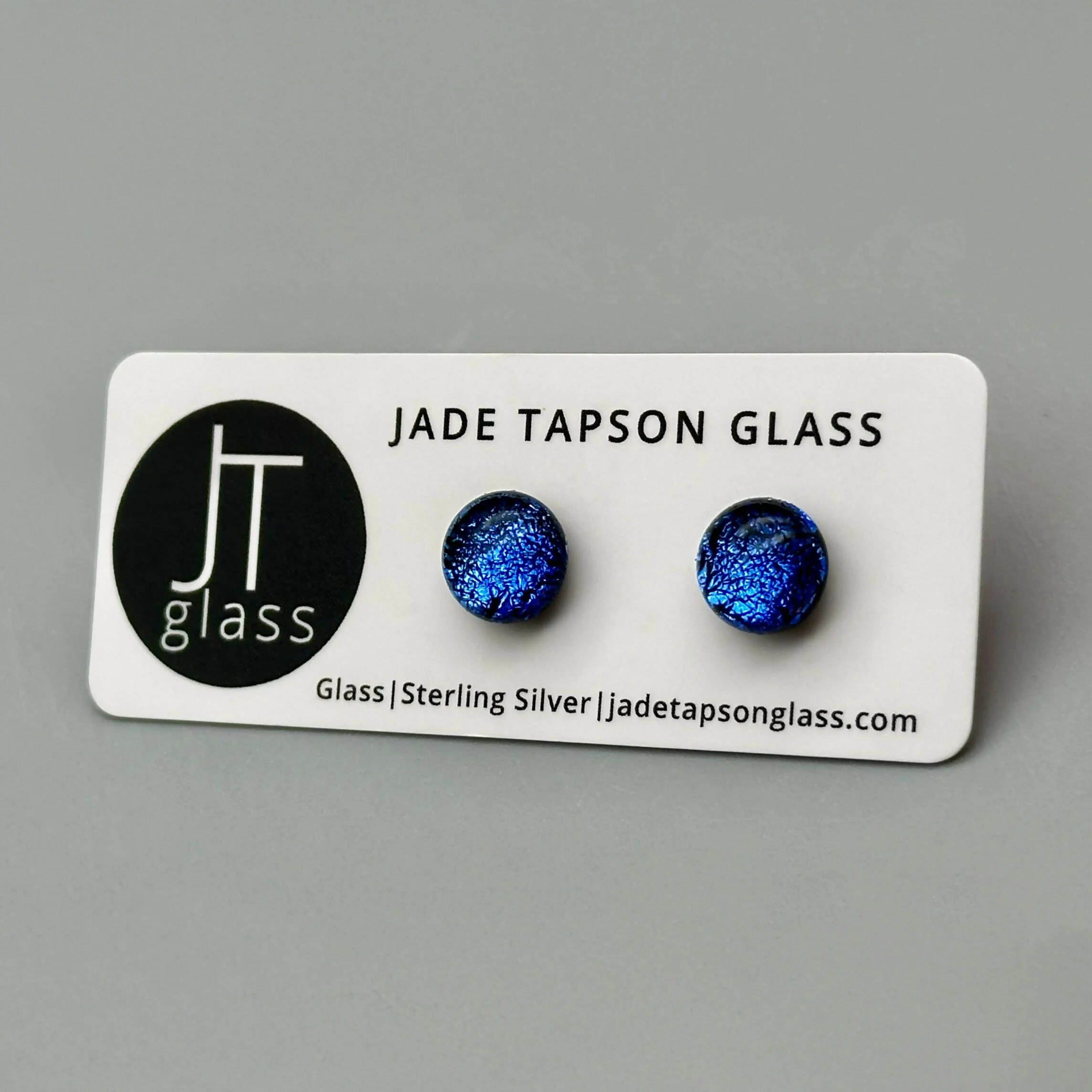 Crackle Dichroic Fused Glass Sterling Silver Stud Earrings - Handmade by Jade Tapson Glass. - Image 7