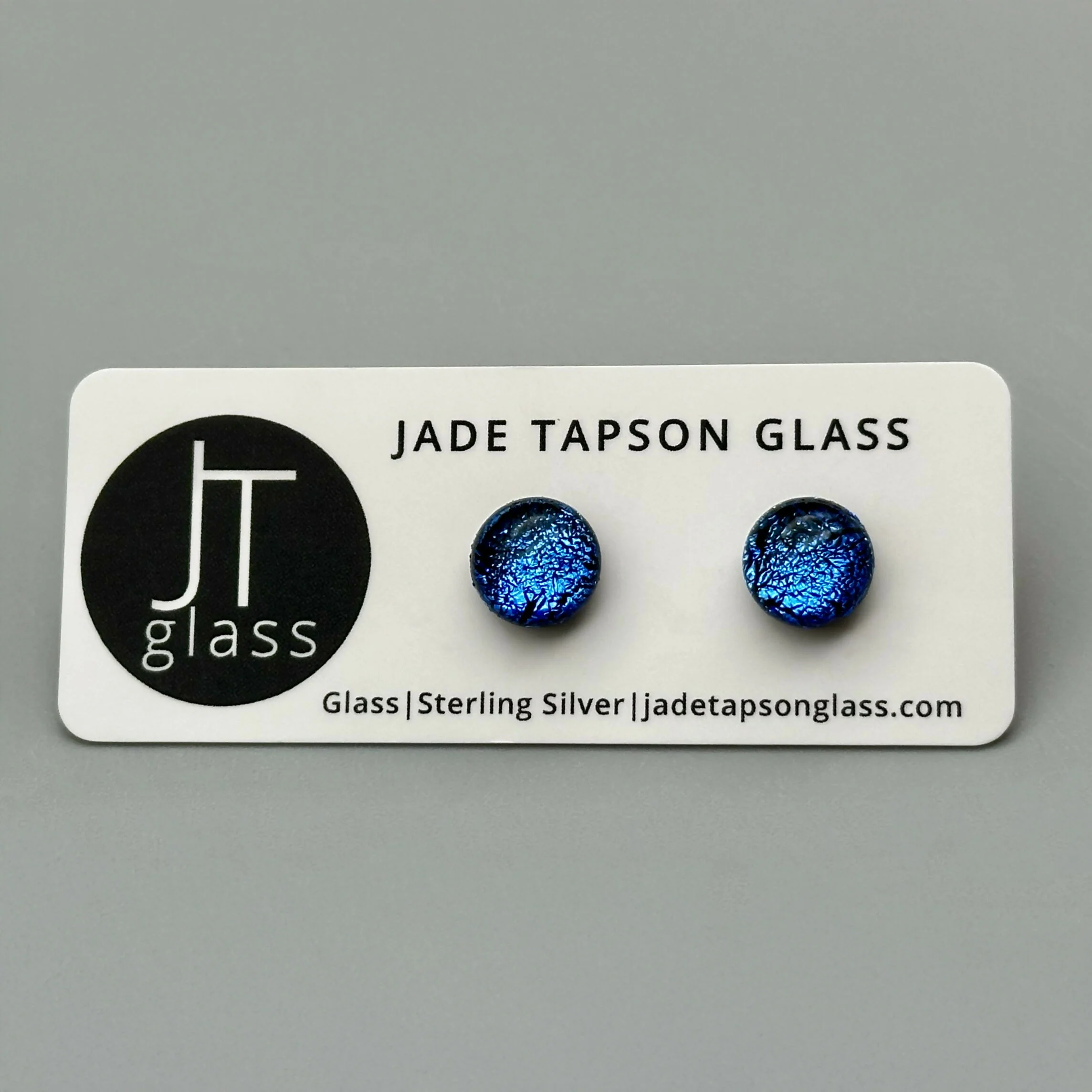 Crackle Dichroic Fused Glass Sterling Silver Stud Earrings - Handmade by Jade Tapson Glass. - Image 8