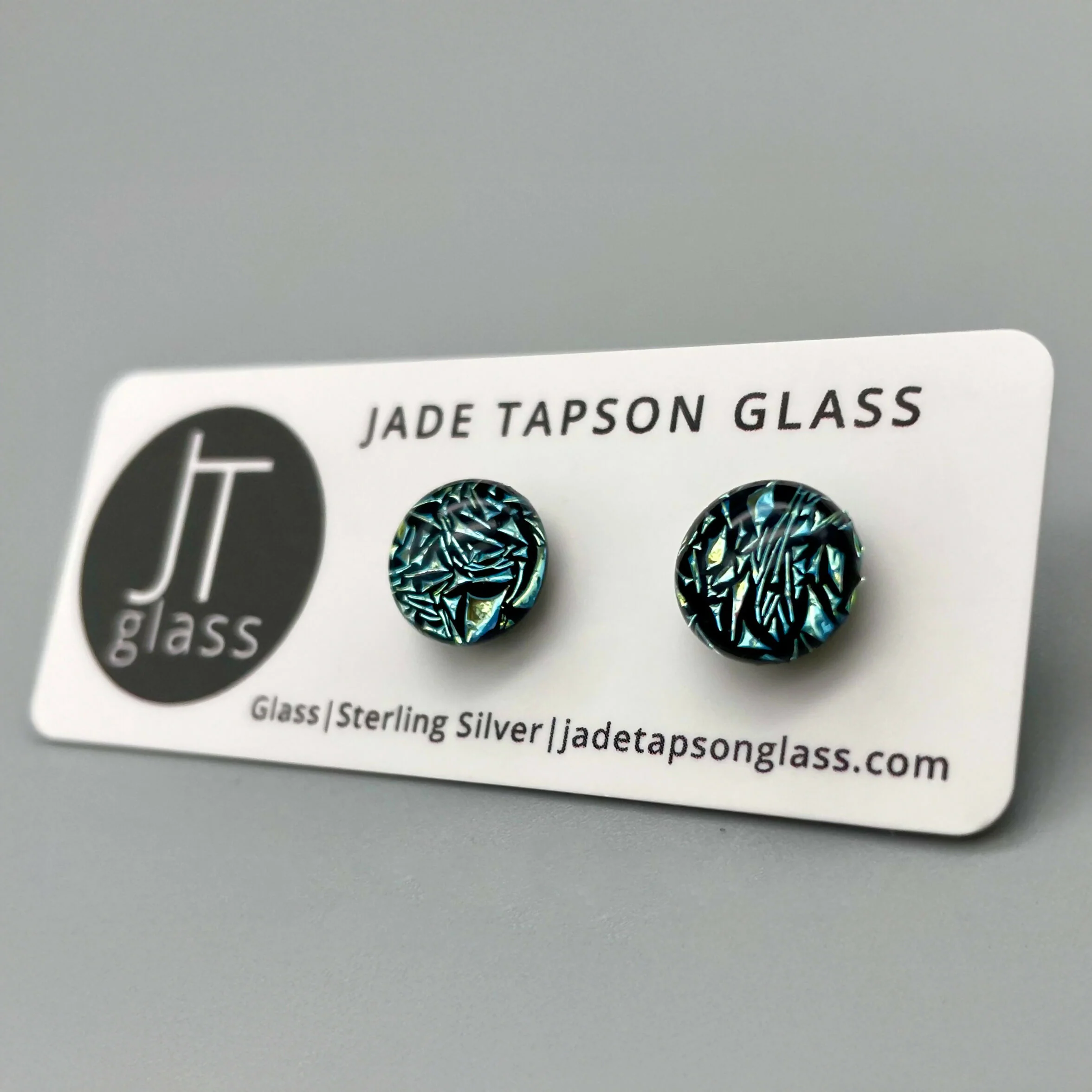 Crackle Dichroic Fused Glass Sterling Silver Stud Earrings - Handmade by Jade Tapson Glass. - Image 9