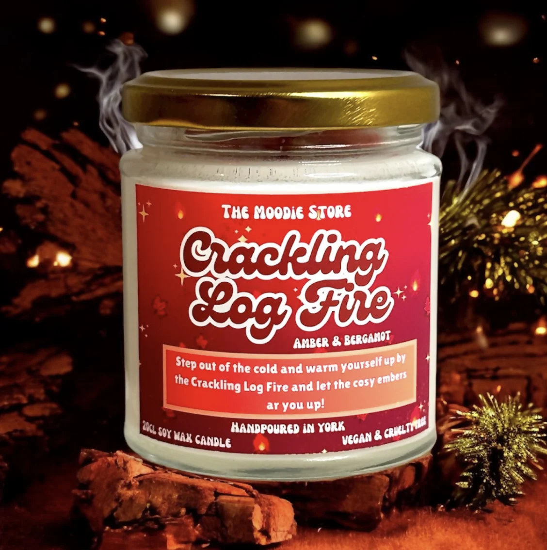 Crackling Log Fire - Amber & Bergamot Fragranced Vegan Soy Wax Candle - Image 4