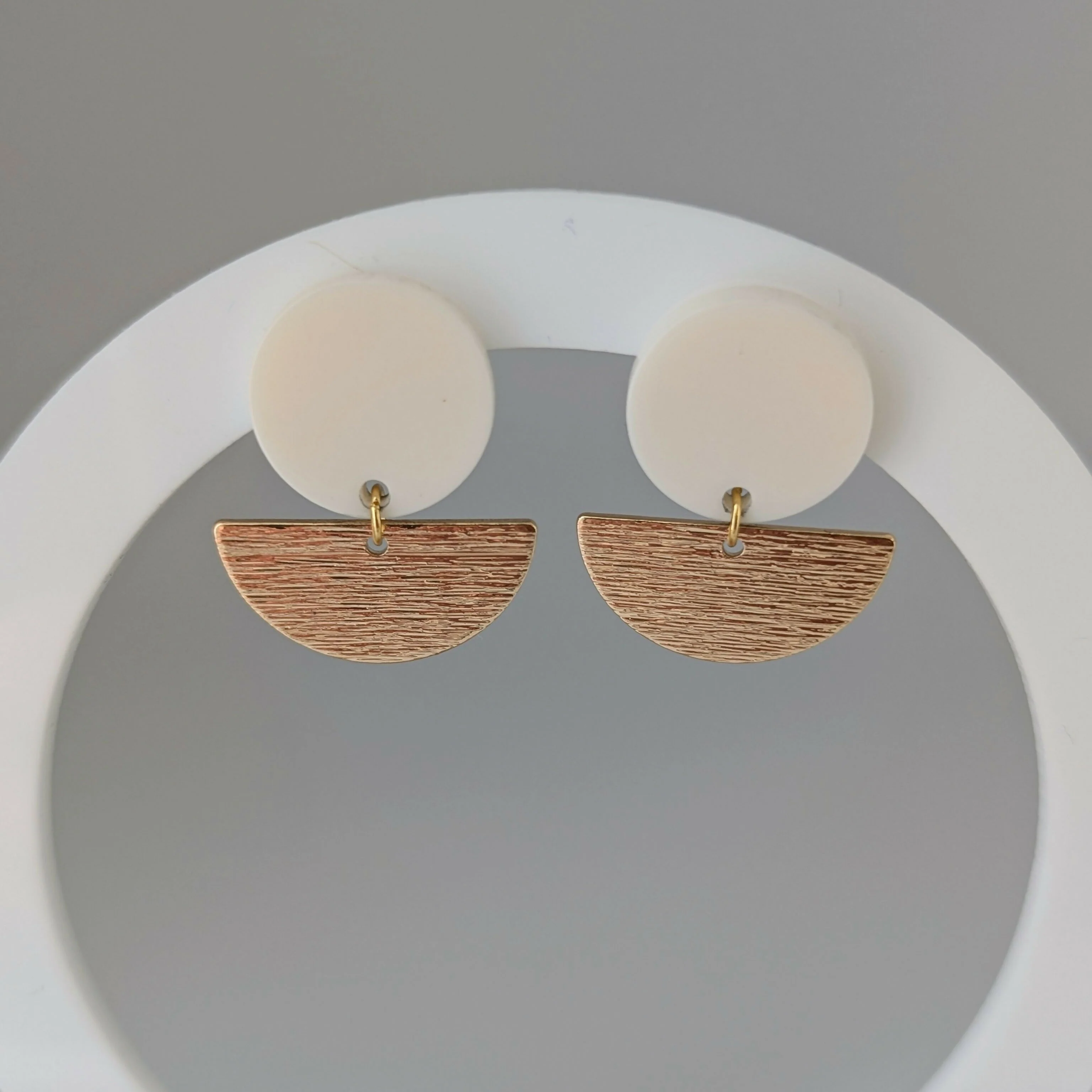 Cream Geometric Earrings in Gold or Silver - Image 2