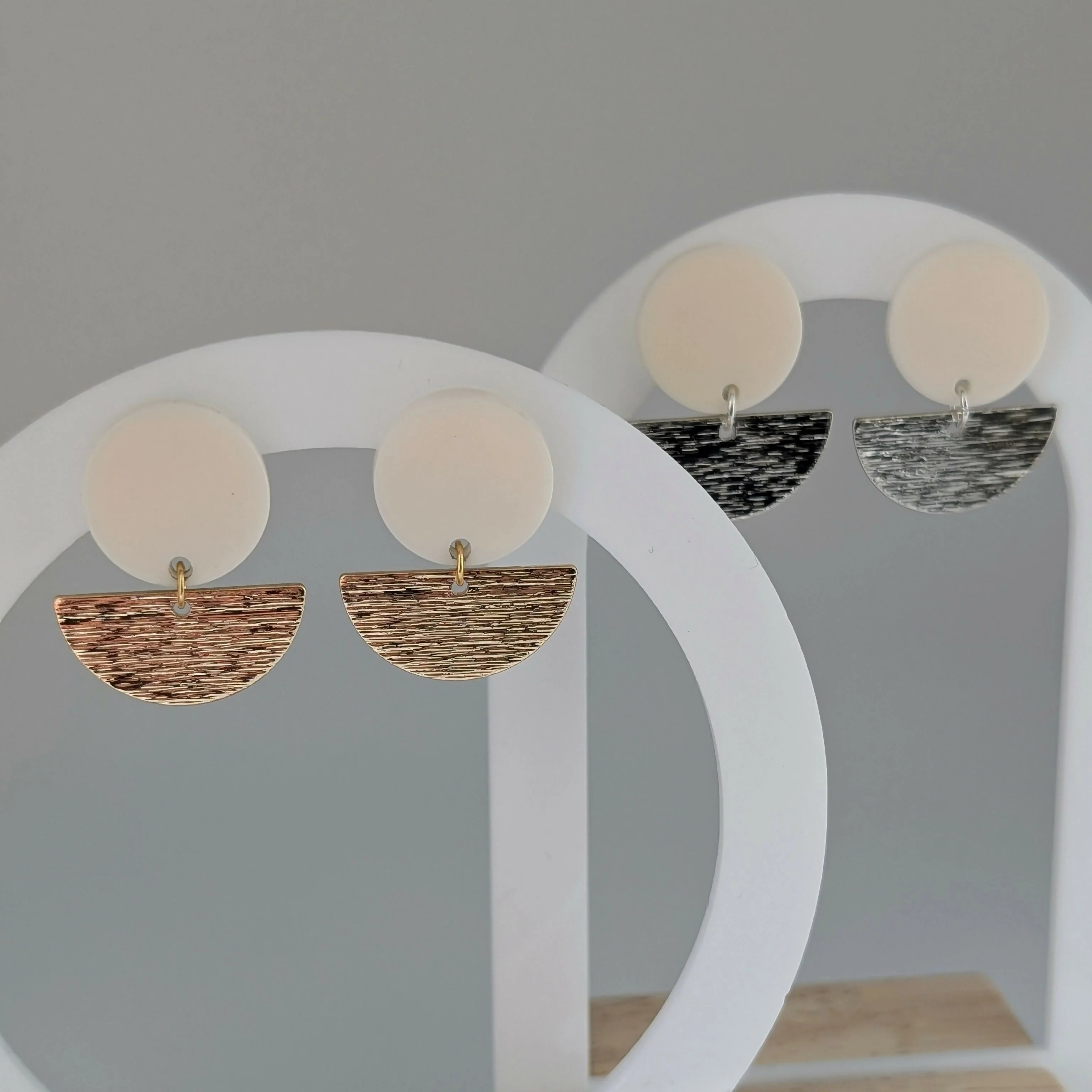 Cream Geometric Earrings in Gold or Silver - Image 4