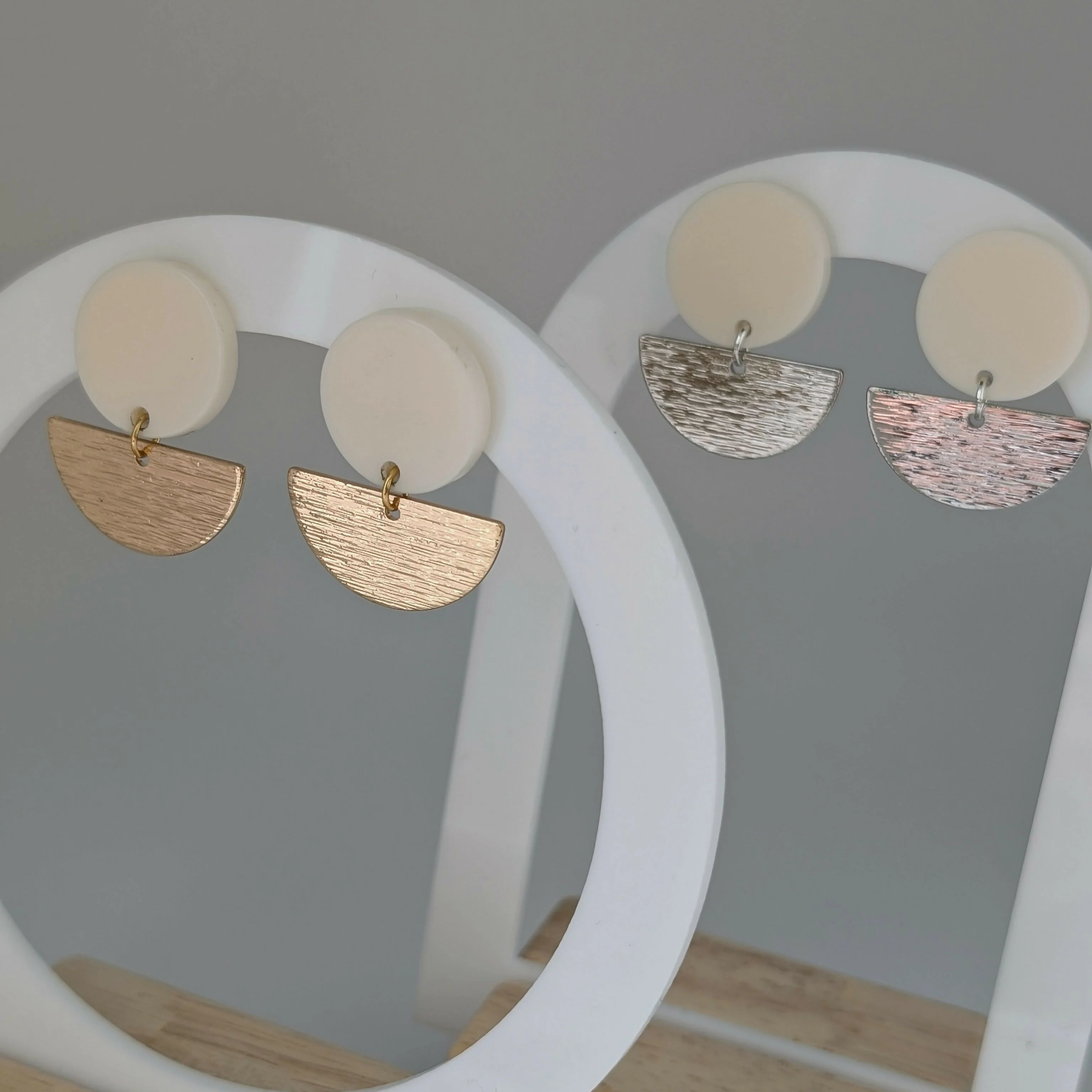 Cream Geometric Earrings in Gold or Silver - Image 5