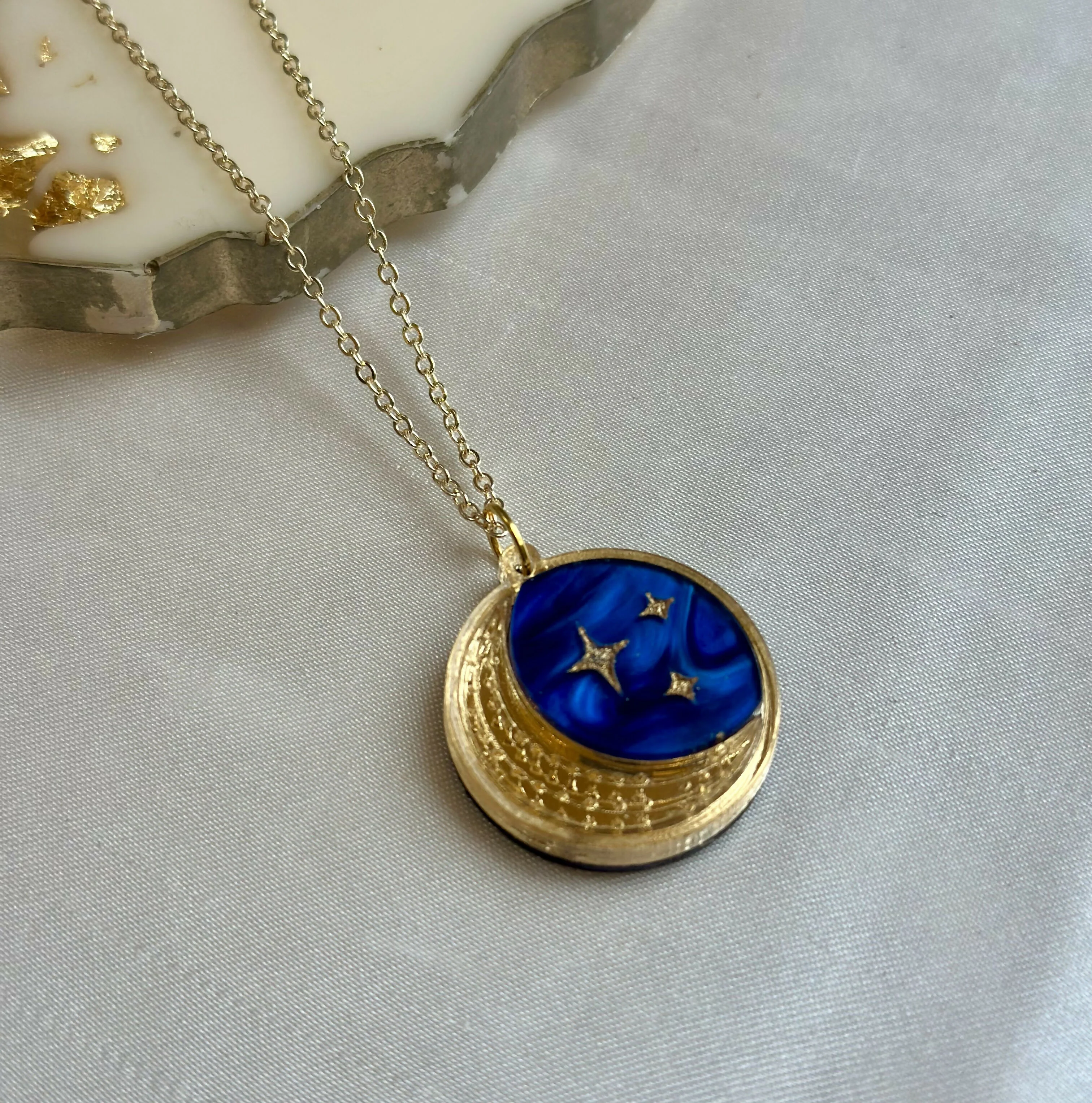 Crescent Moon and Star Disc Pendant - Image 2