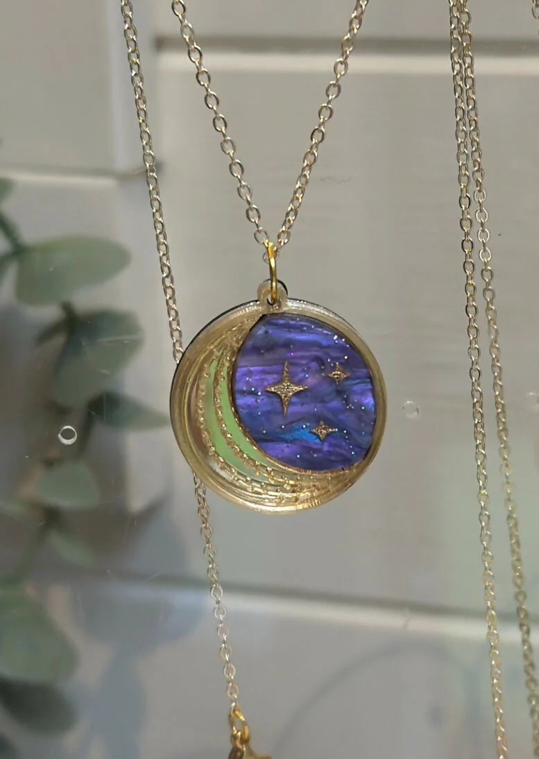 Crescent Moon and Star Disc Pendant - Image 3