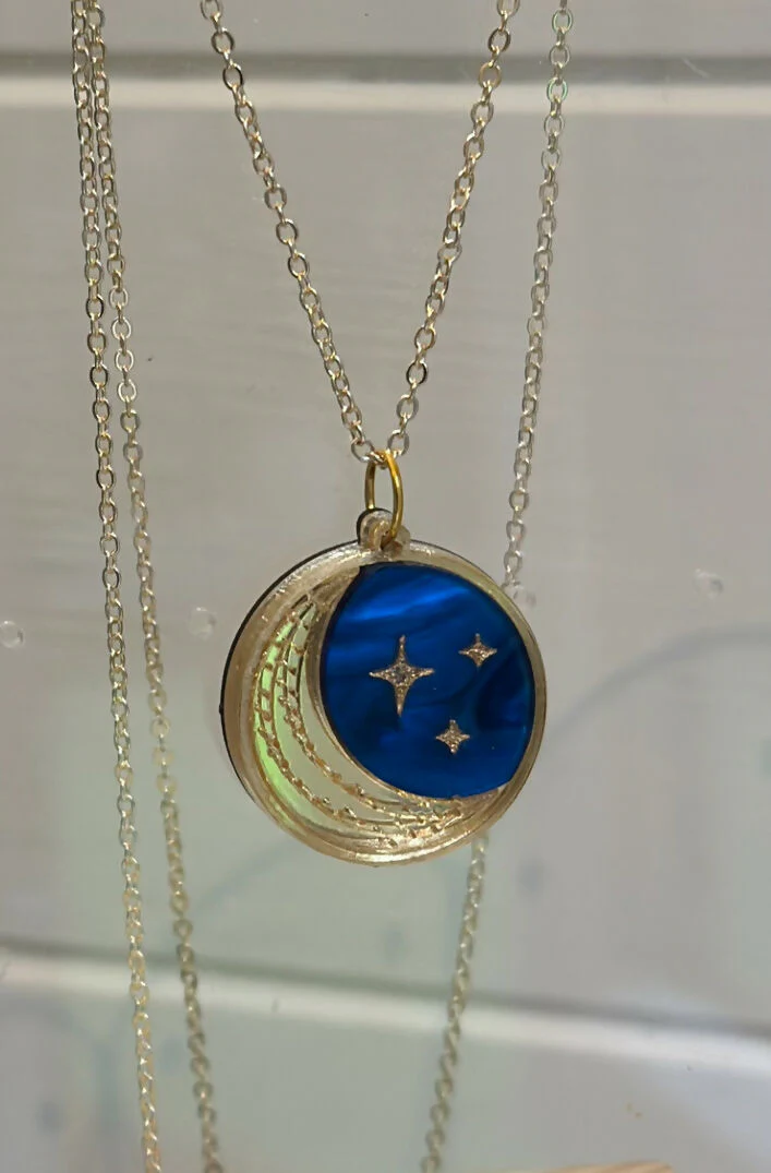 Crescent Moon and Star Disc Pendant - Image 4