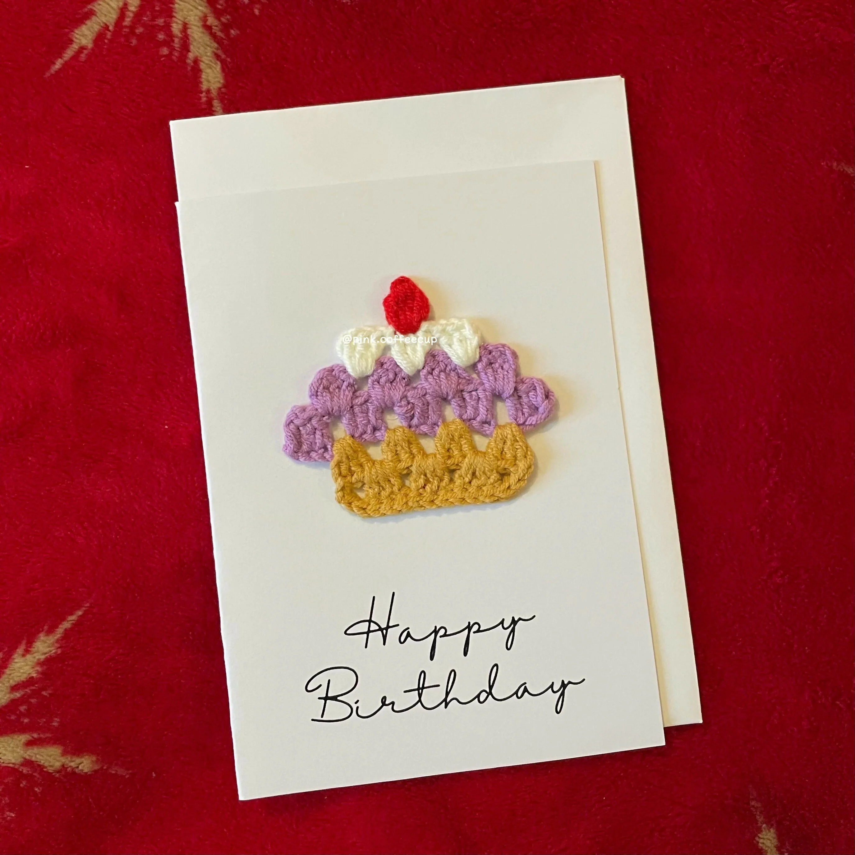 Crochet Handmade Happy Birthday Card - Cupcake - Image 4