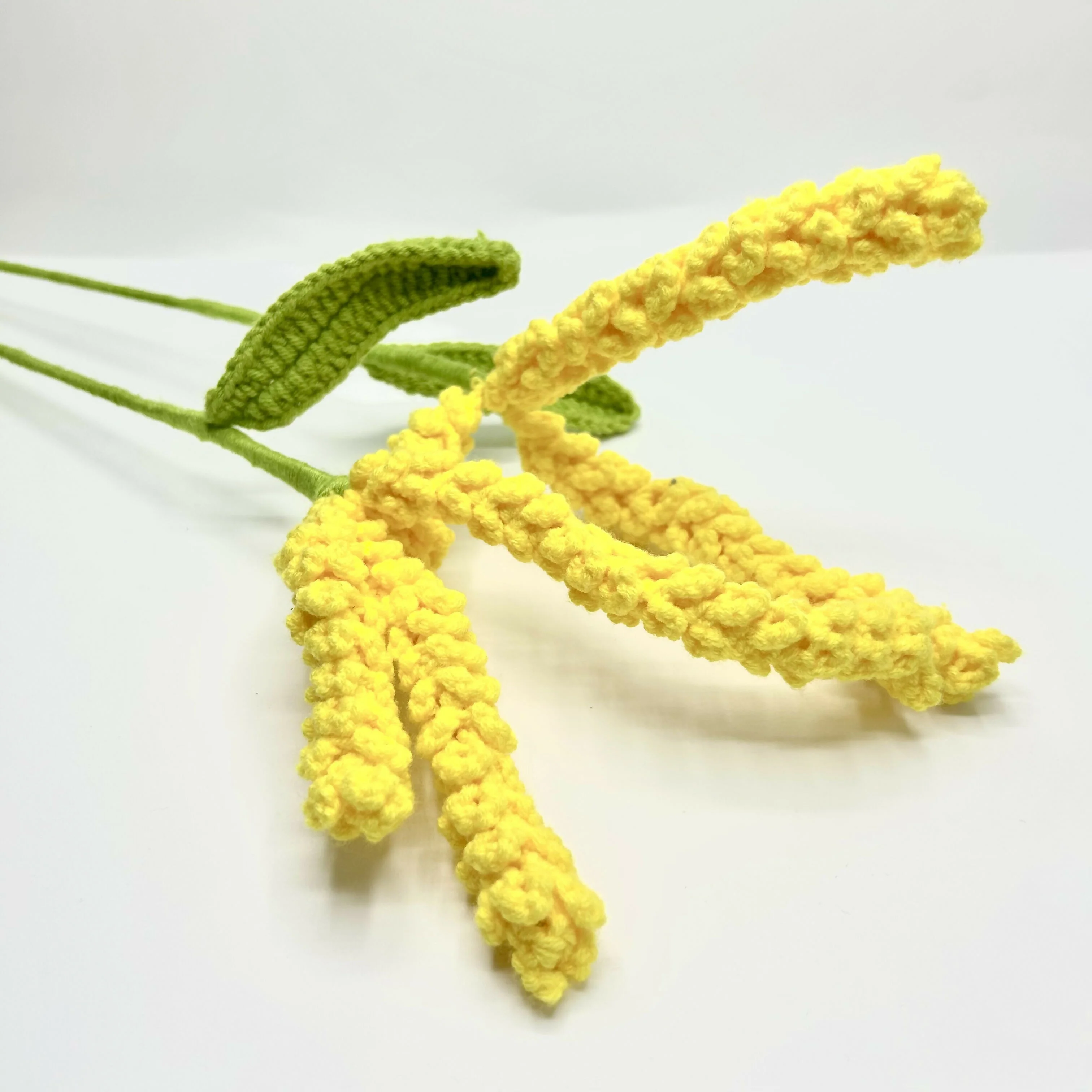 Crochet Mimosa Flower Stems – Handmade Textured Yarn Floral Stems