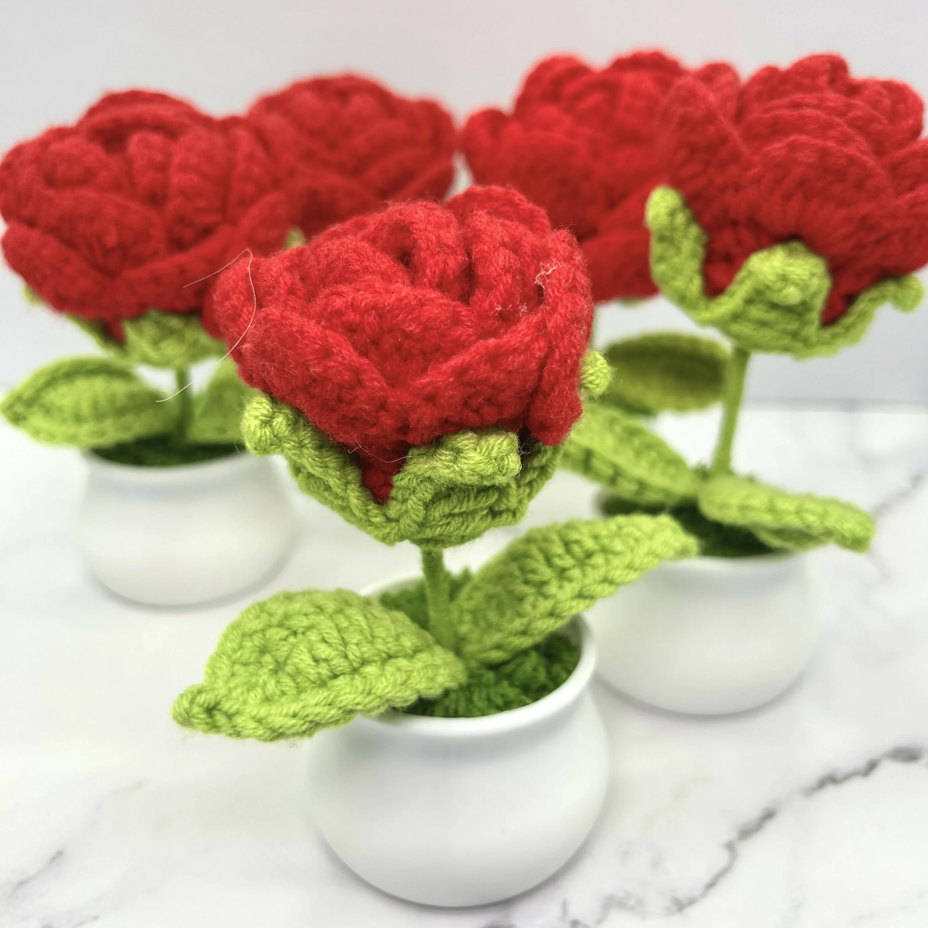 Crochet Red Rose In Pot