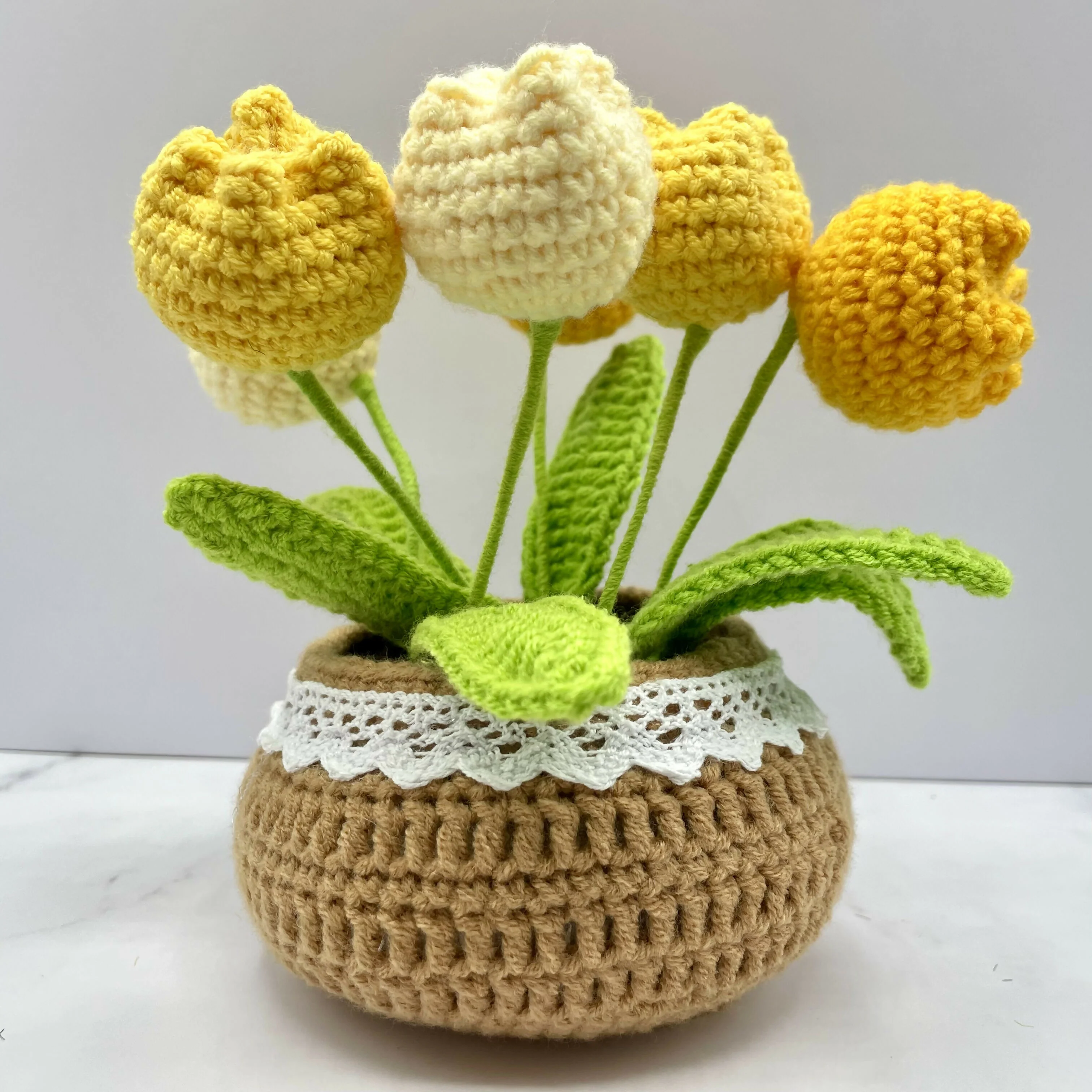 Crochet Tulip Bouquet in Lace-Trimmed Pot - Image 2