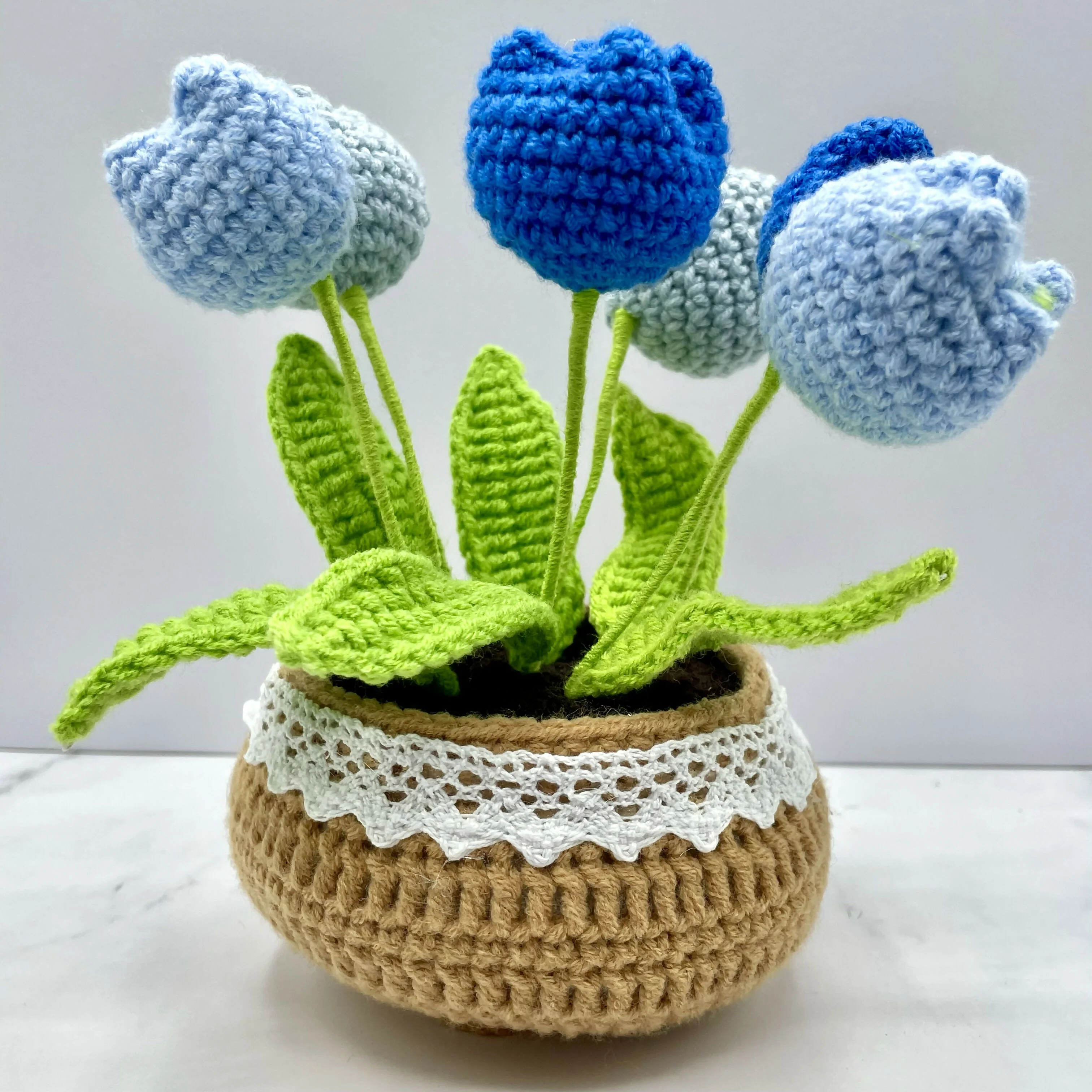 Crochet Tulip Bouquet in Lace-Trimmed Pot - Image 3