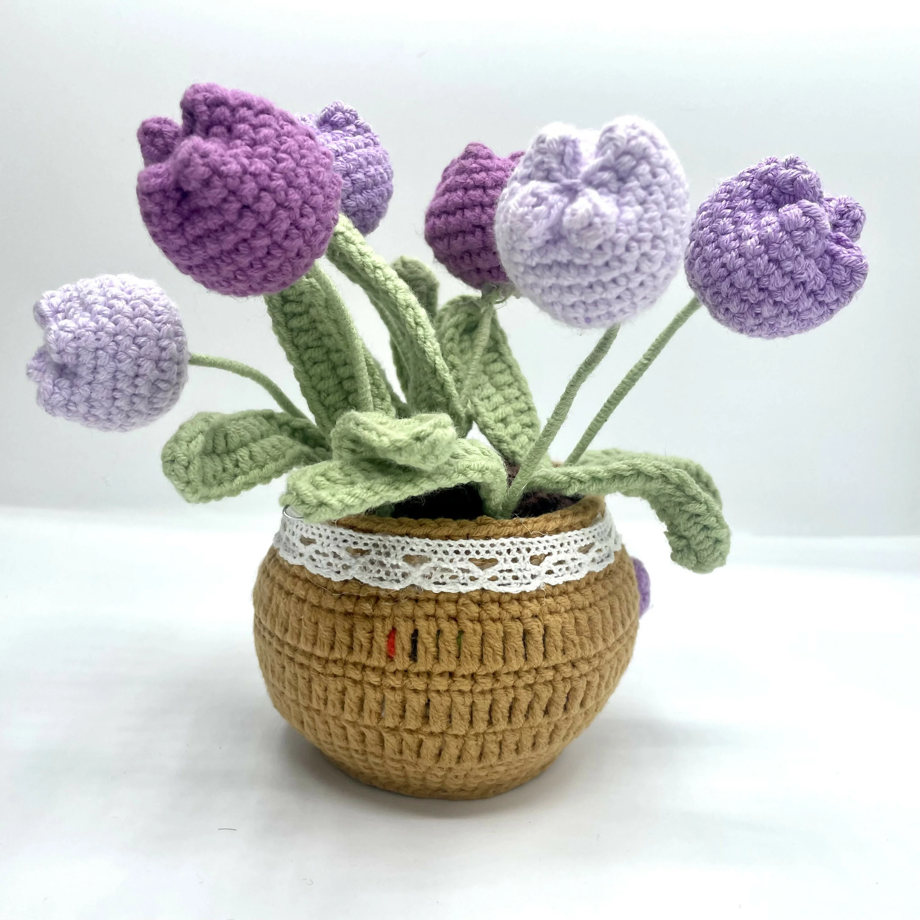 Crochet Tulip Bouquet in Lace-Trimmed Pot - Image 4