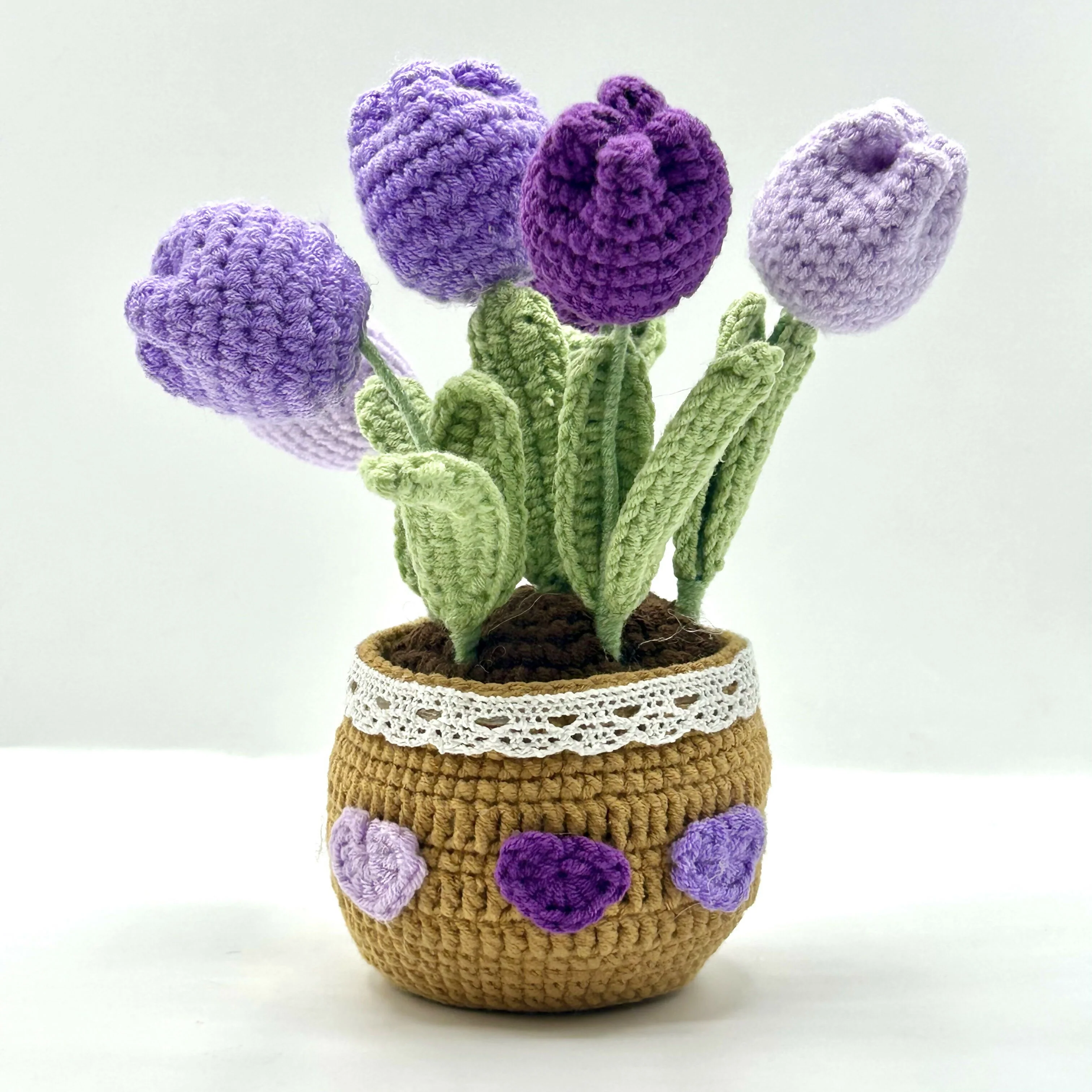 Crochet Tulip Bouquet in Lace-Trimmed Pot - Image 5