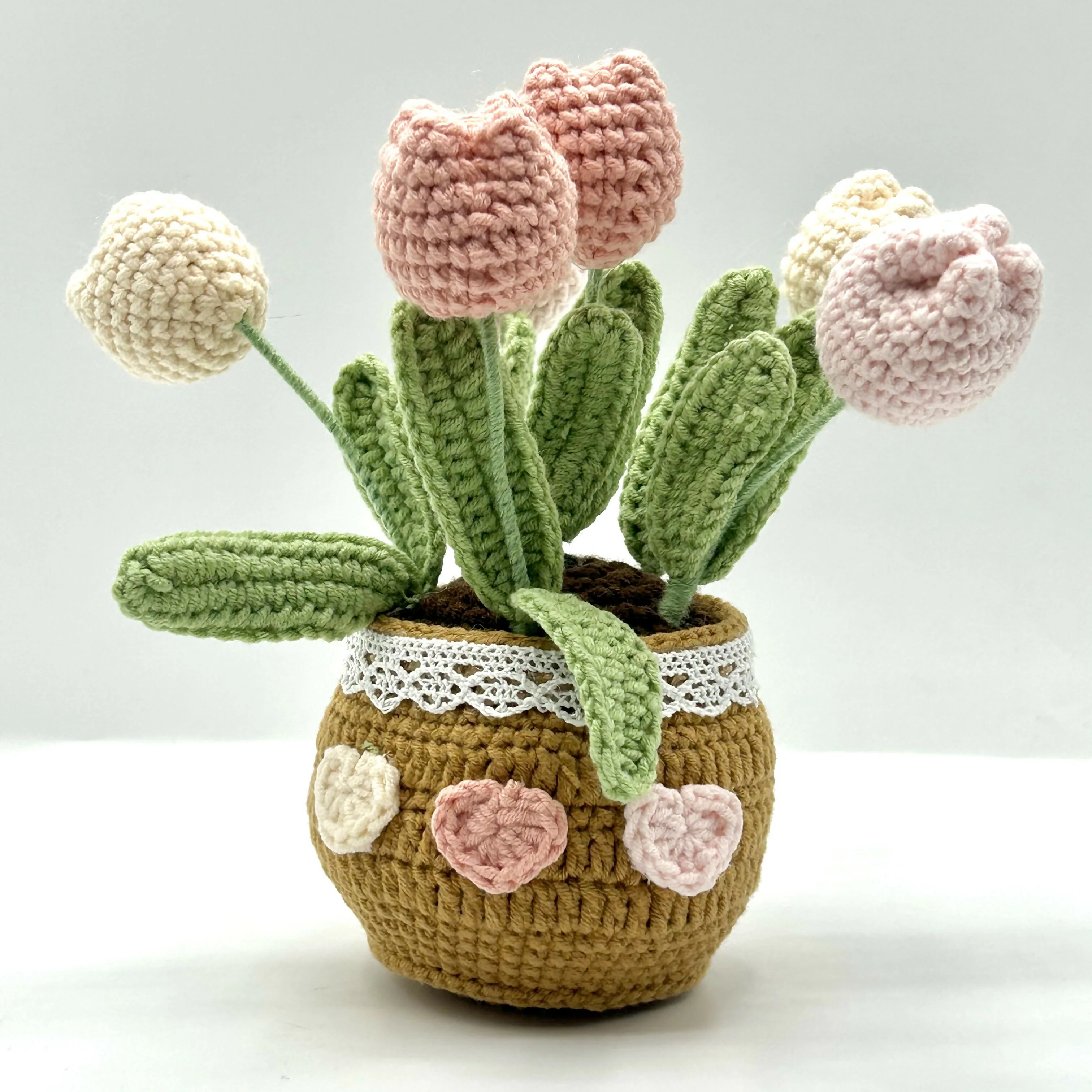 Crochet Tulip Bouquet in Lace-Trimmed Pot - Image 6