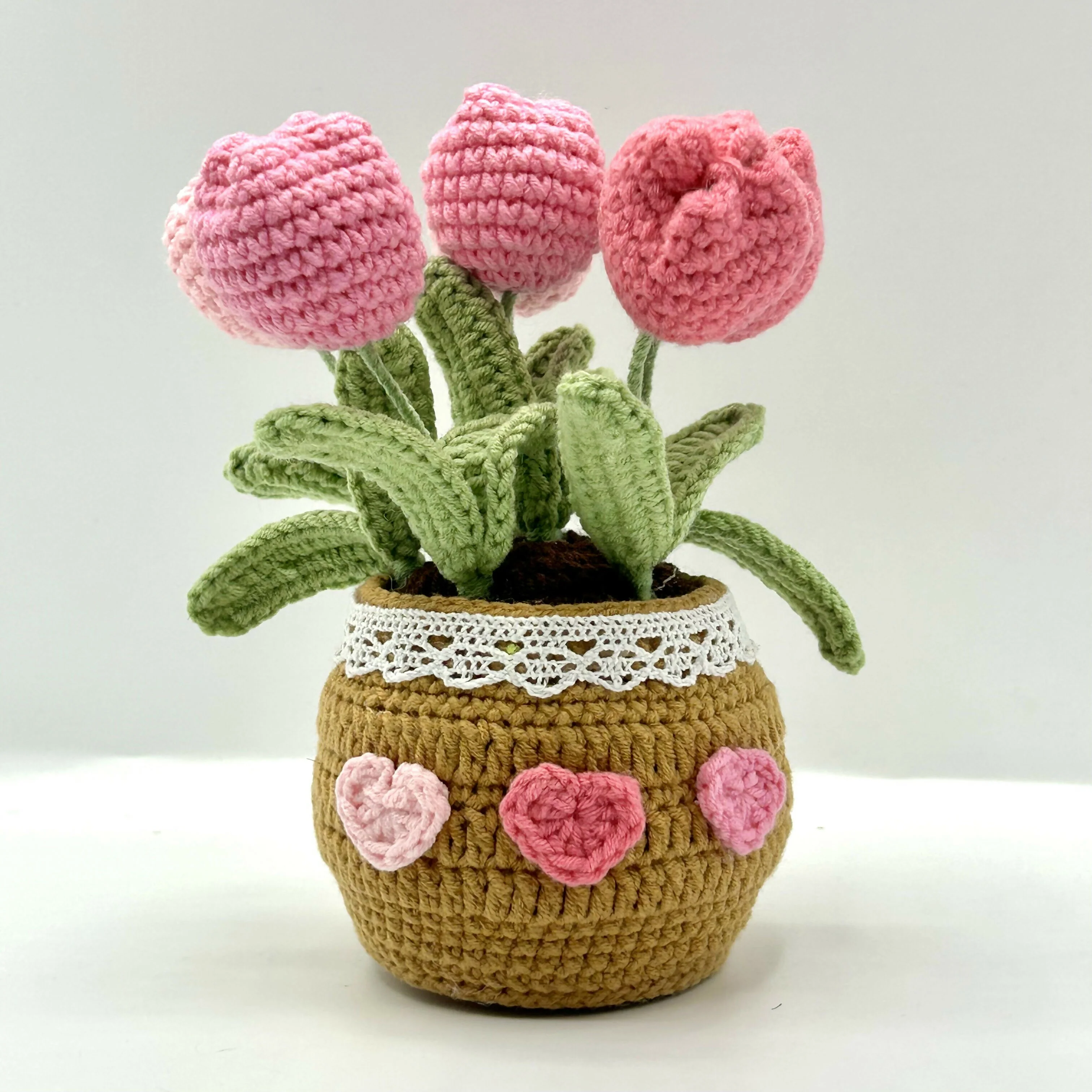 Crochet Tulip Bouquet in Lace-Trimmed Pot - Image 7