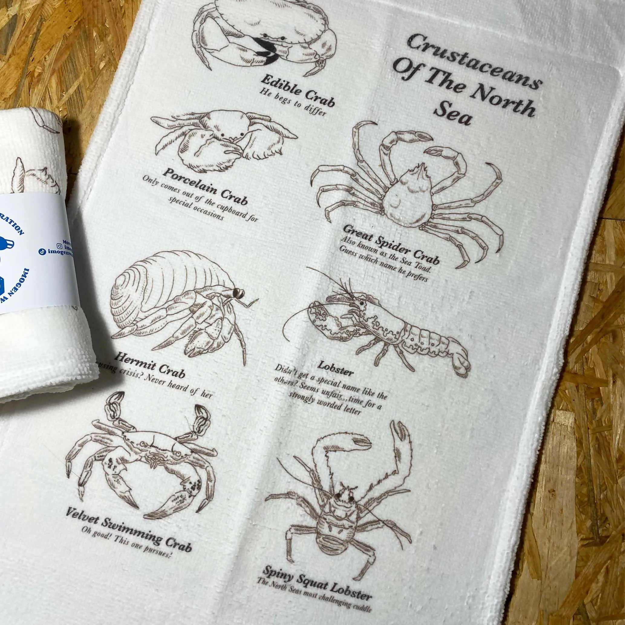 Crustaceans of the North Sea - Handprinted, illustrated Tea Towel - Image 2