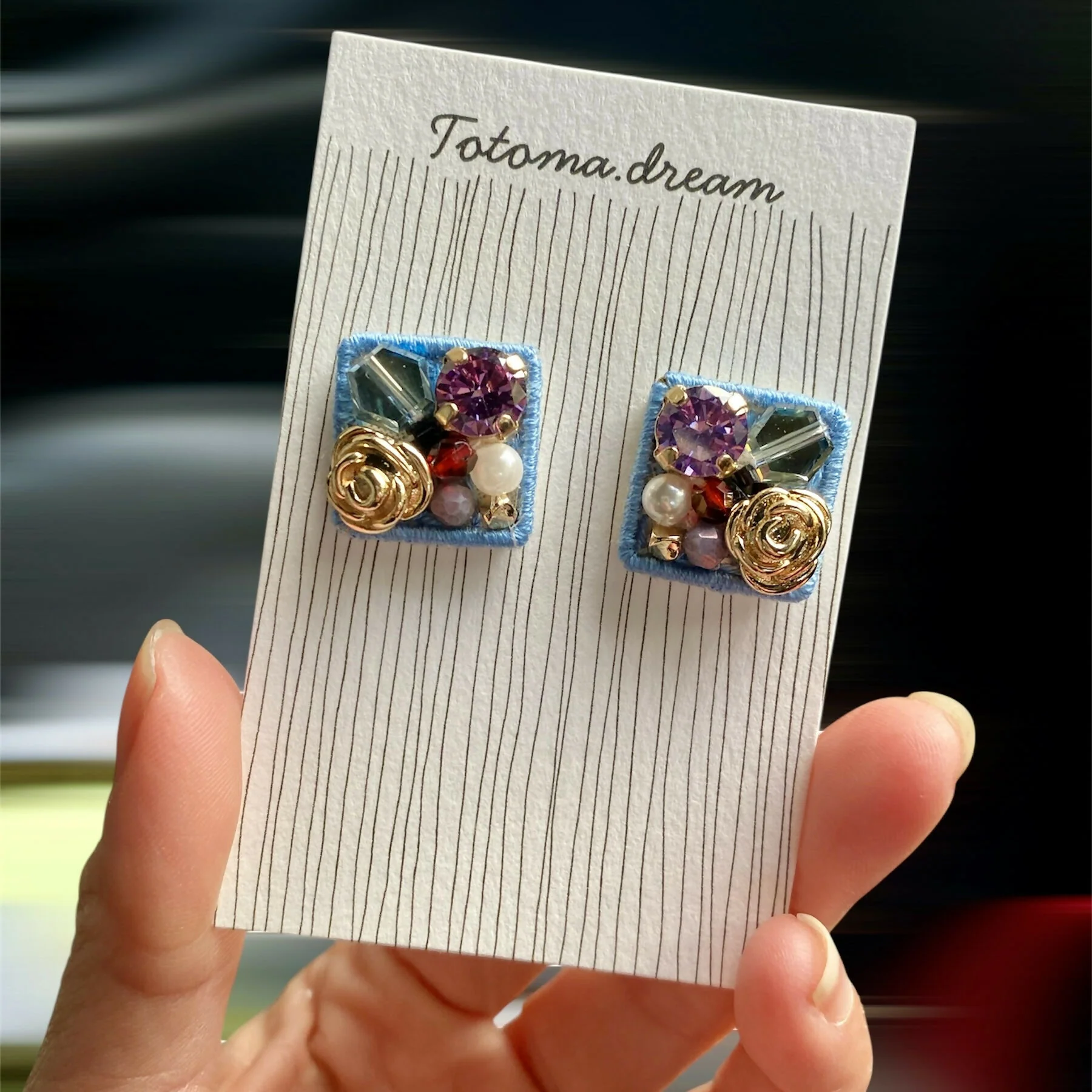 Crystal Embroidery Earrings (Large square) - Image 2