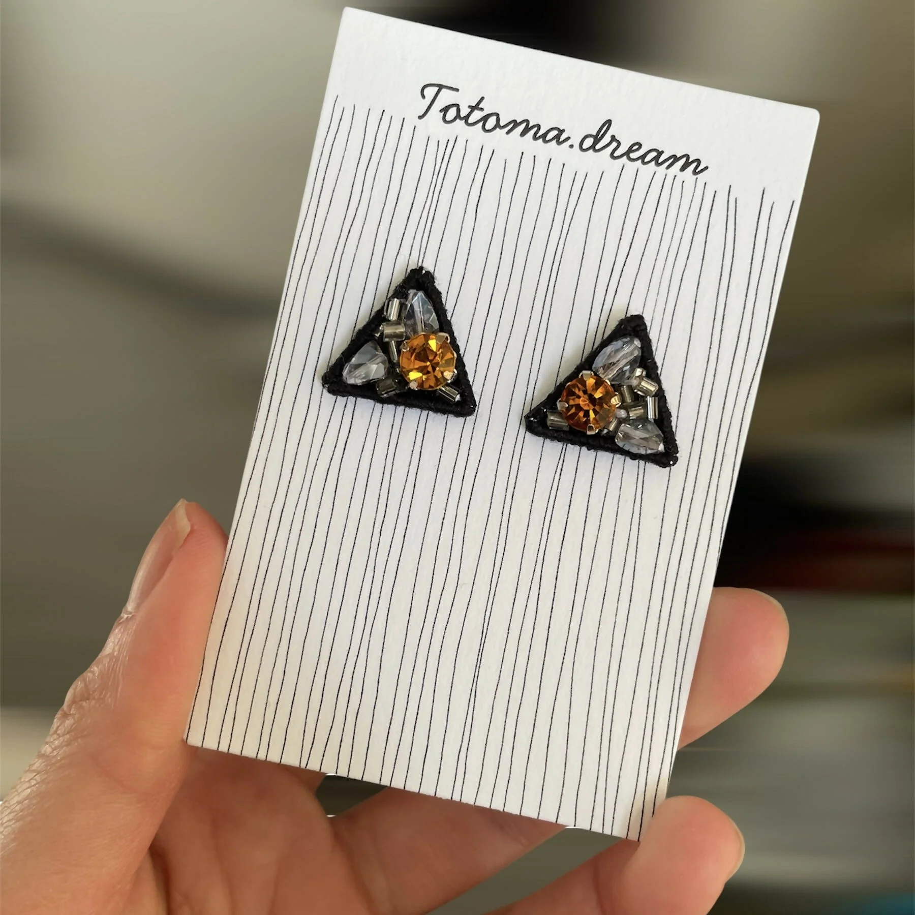 Crystal Embroidery Earrings (Triangle) - Image 2