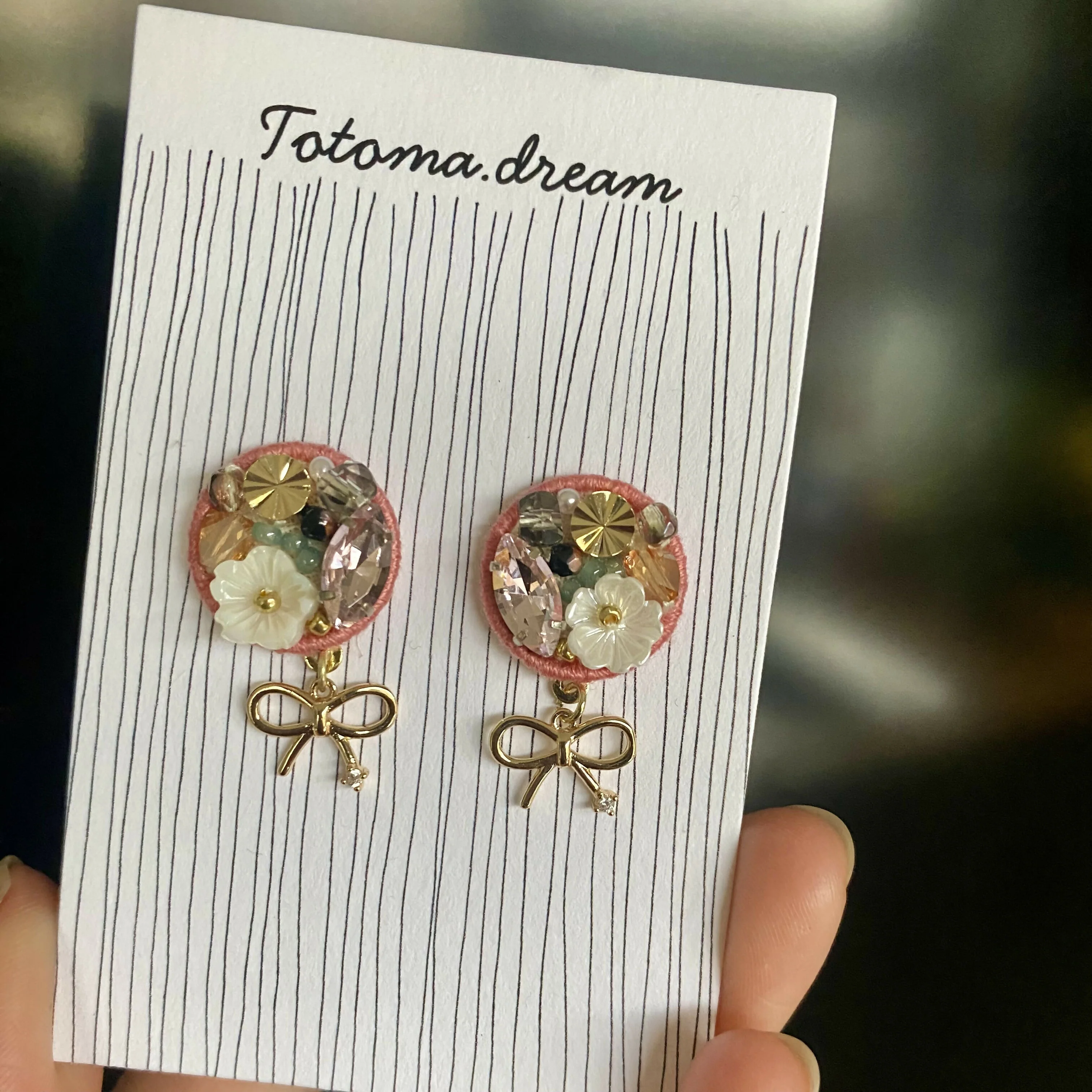 Crystal Embroidery Earrings with Ribbon Charm - Image 3
