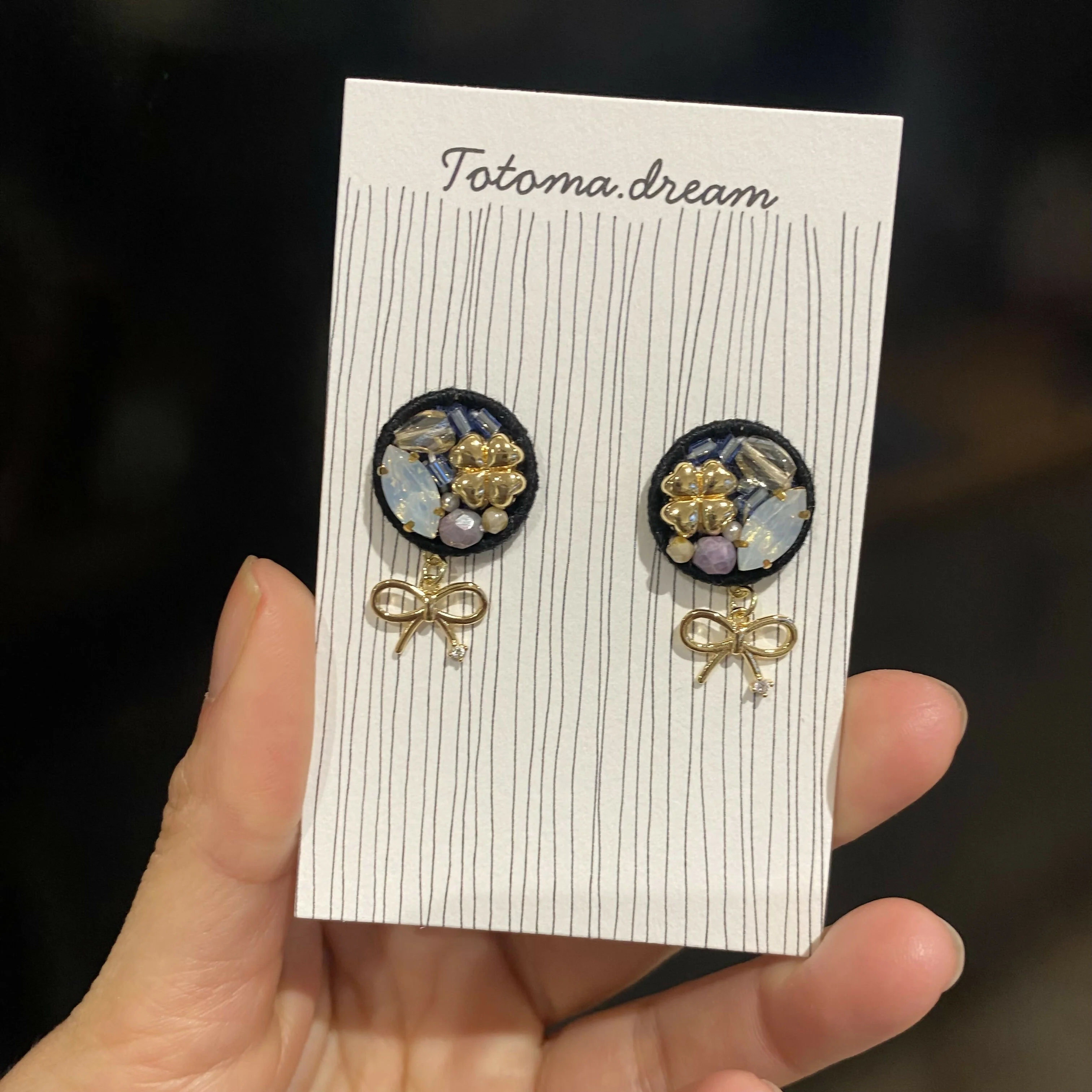 Crystal Embroidery Earrings with Ribbon Charm - Image 4