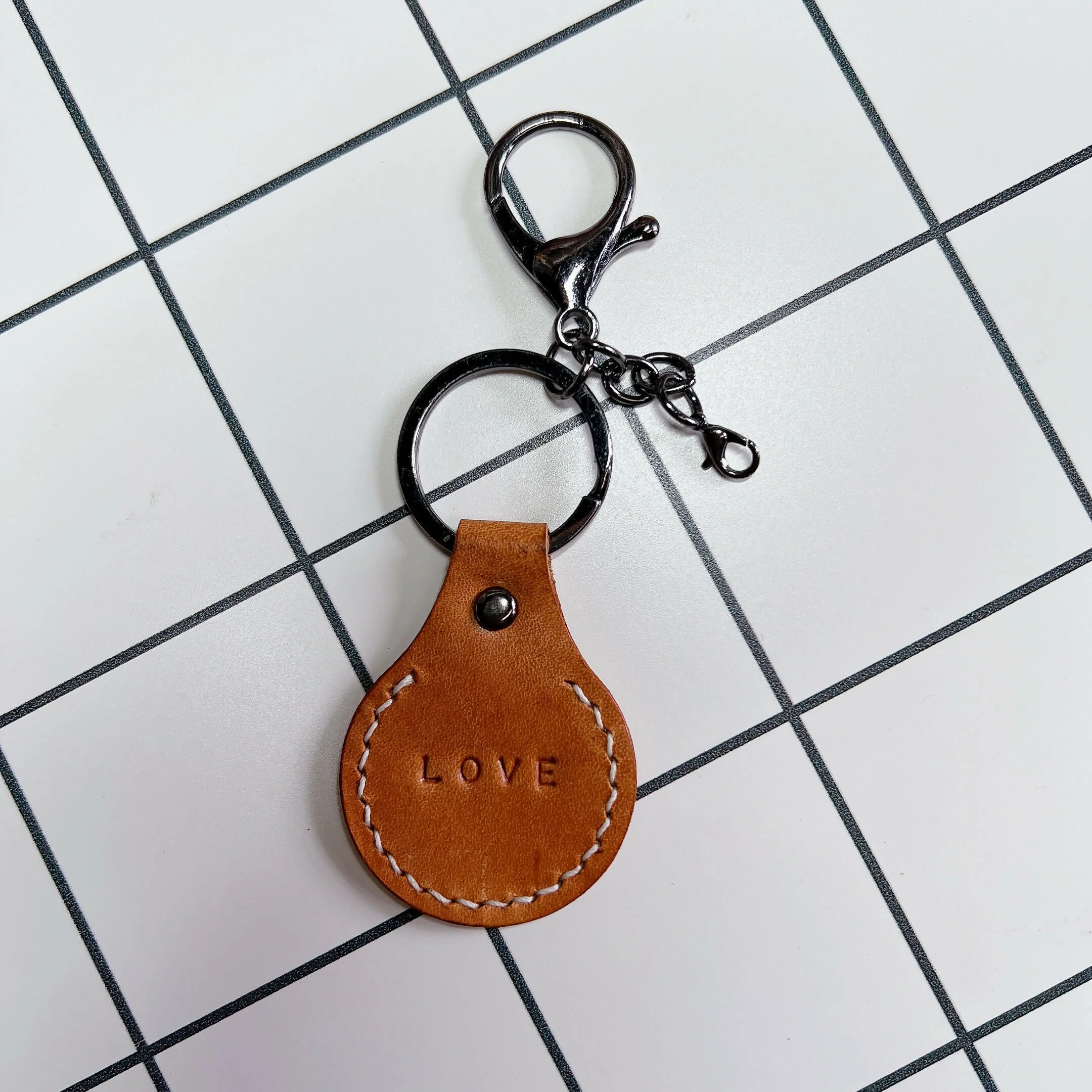 Curved Leather Keyring - LOVE