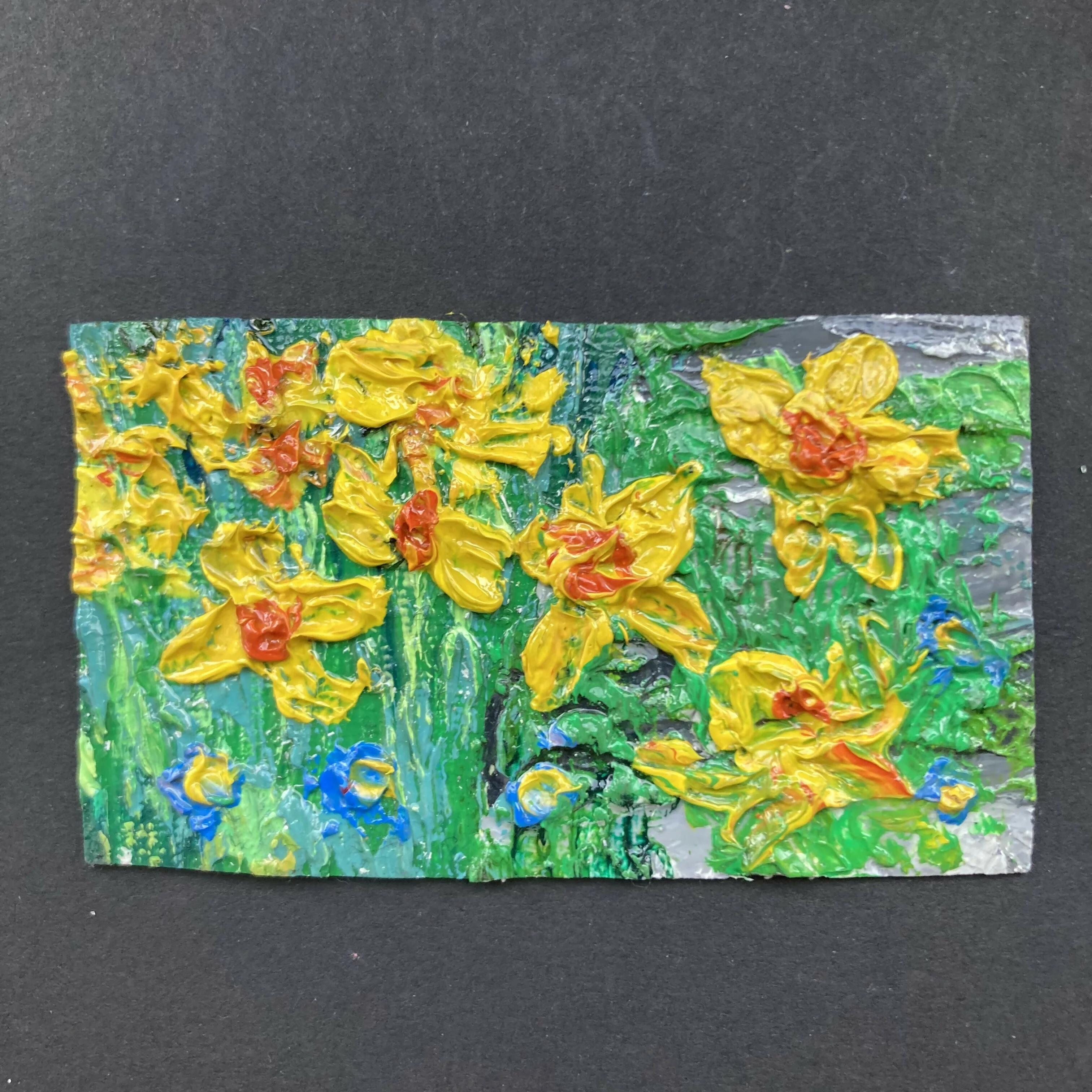 Daffodils Mini Oil Painting Canvas Fridge Magnet - Image 3