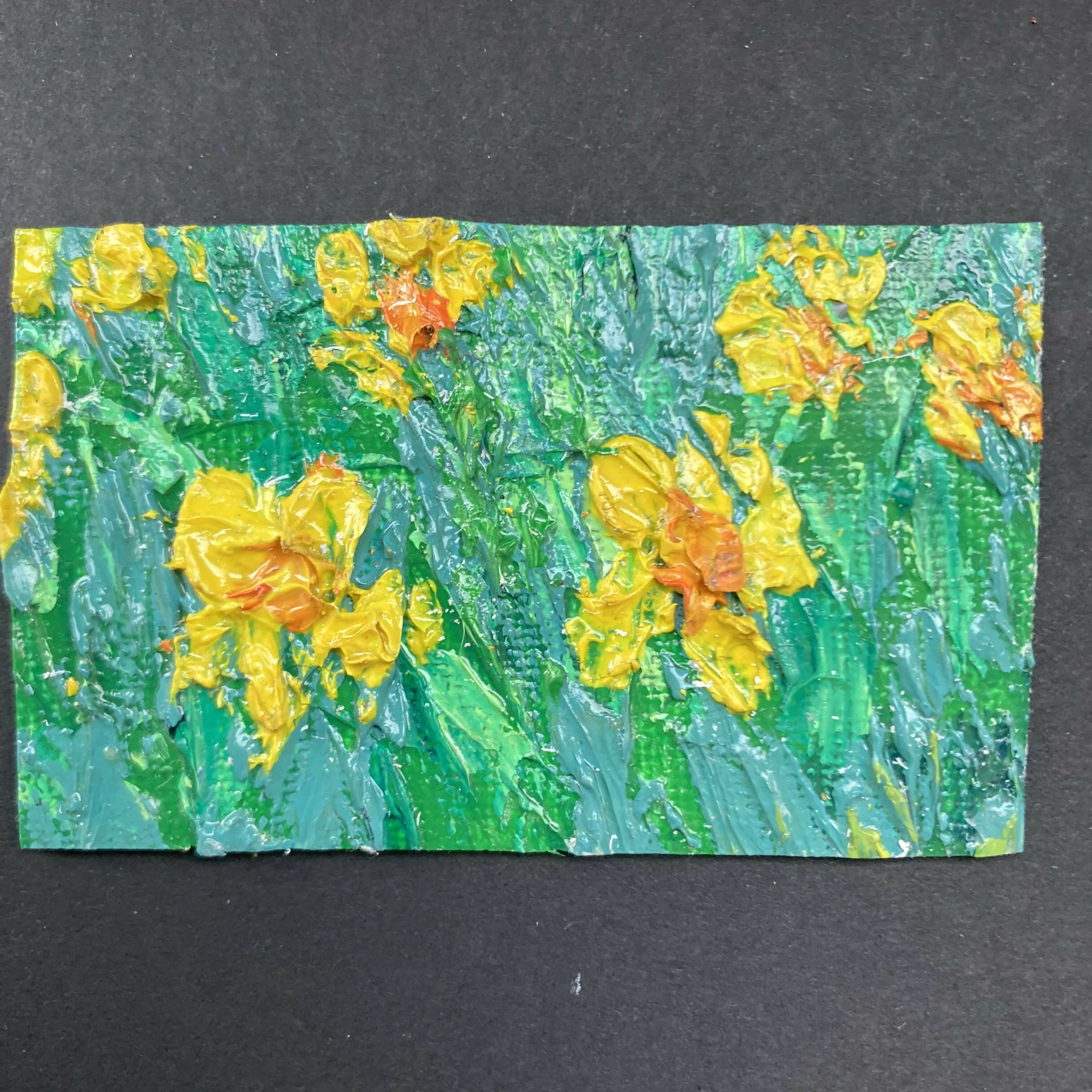 Daffodils Mini Oil Painting Canvas Fridge Magnet - Image 2