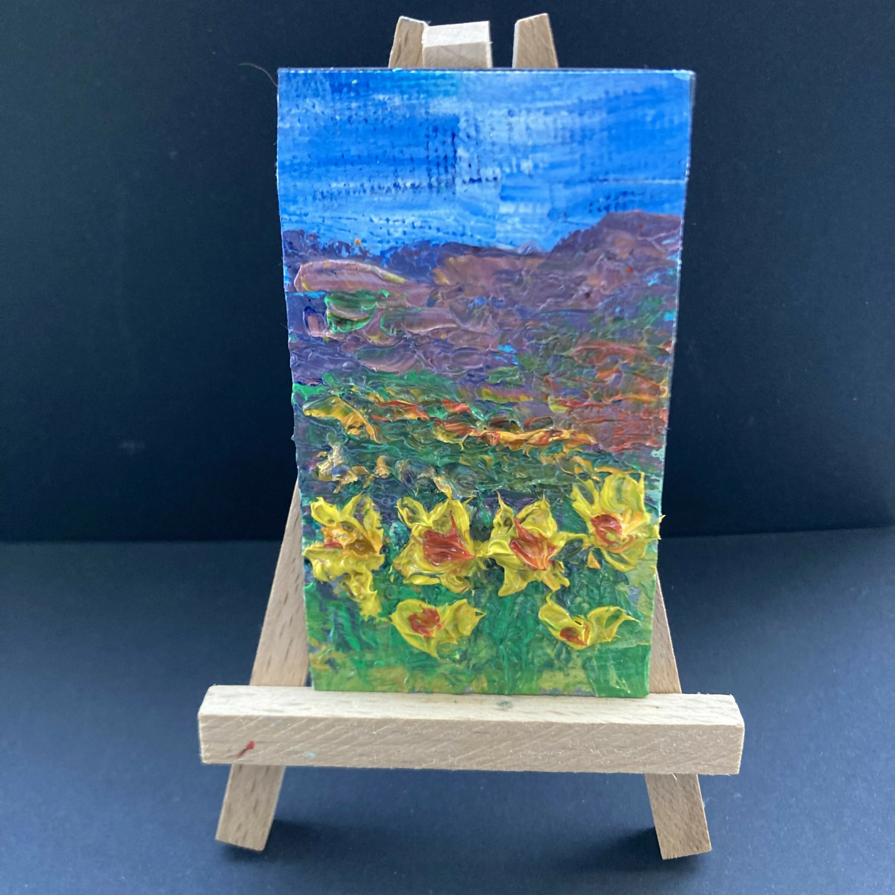 Daffodils Mini Oil Painting Canvas Fridge Magnet - Image 2