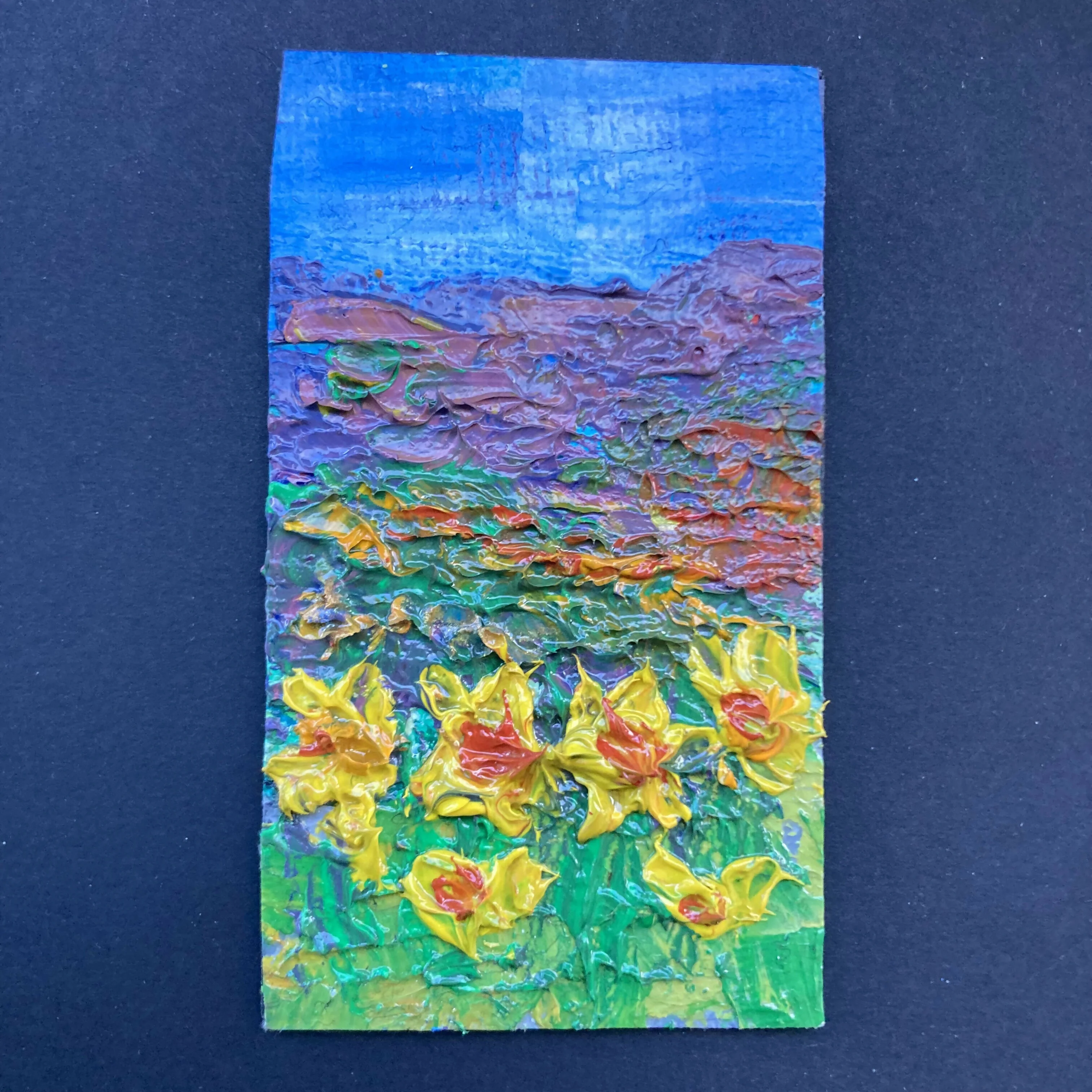 Daffodils Mini Oil Painting Canvas Fridge Magnet - Image 3
