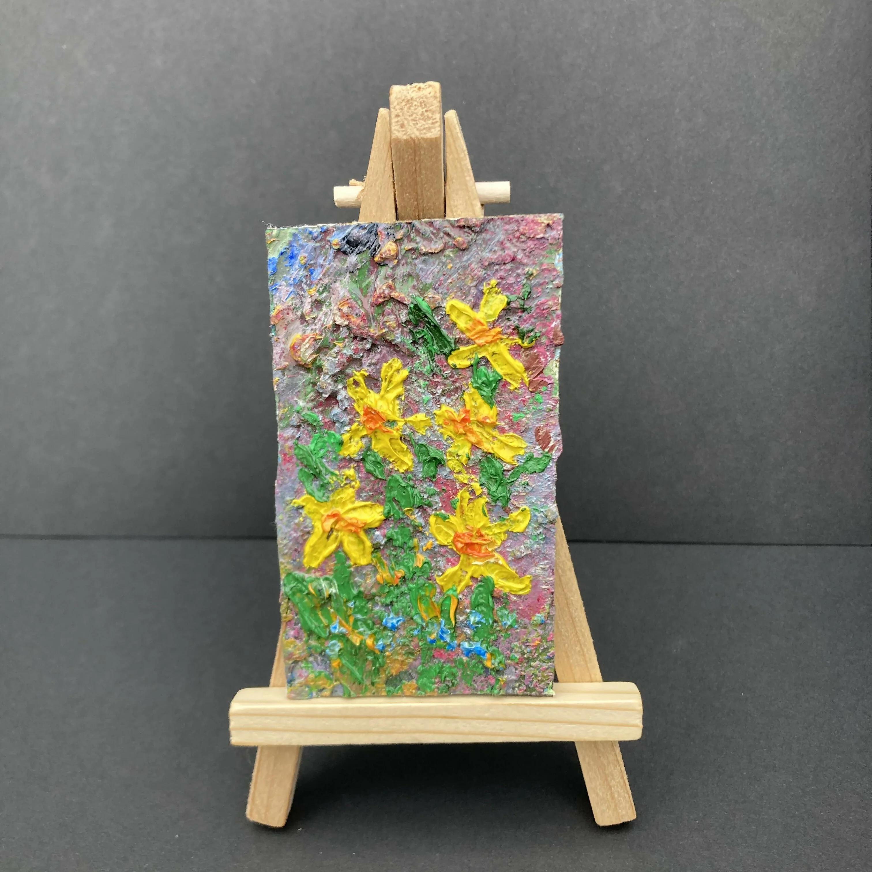 Daffodils Original Oil Painting Mini Canvas Fridge Magnet - Image 2