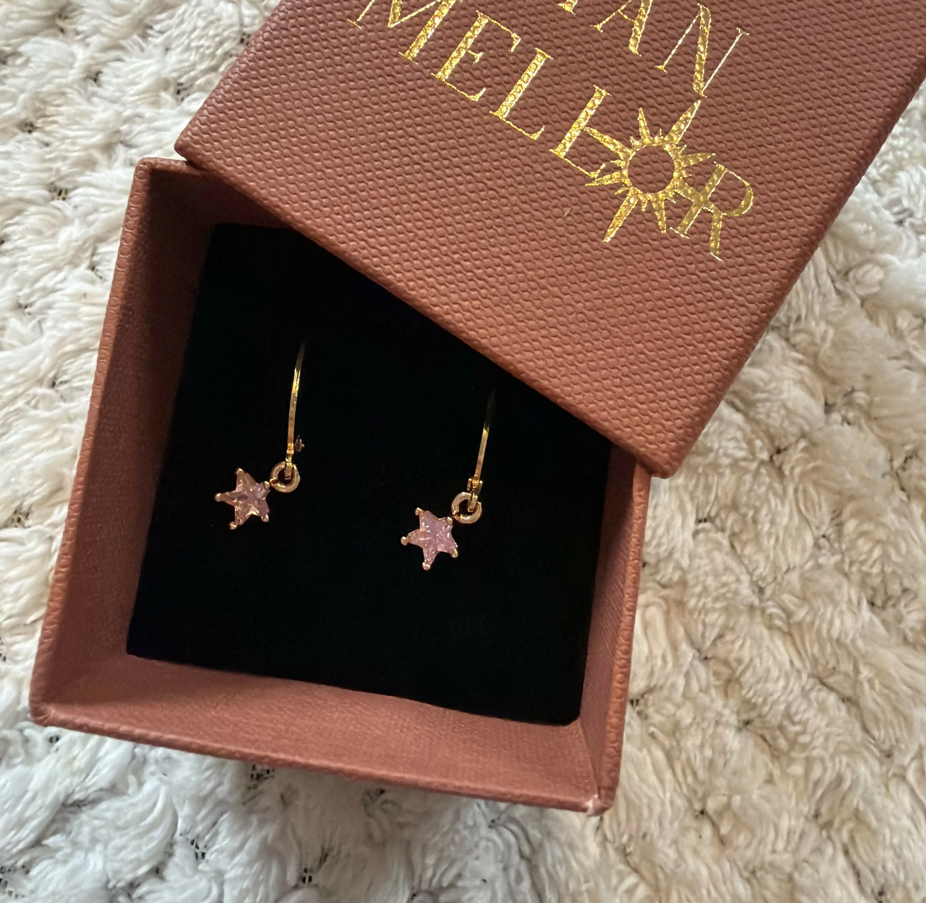 Dainty Star Huggie Hoops Pink