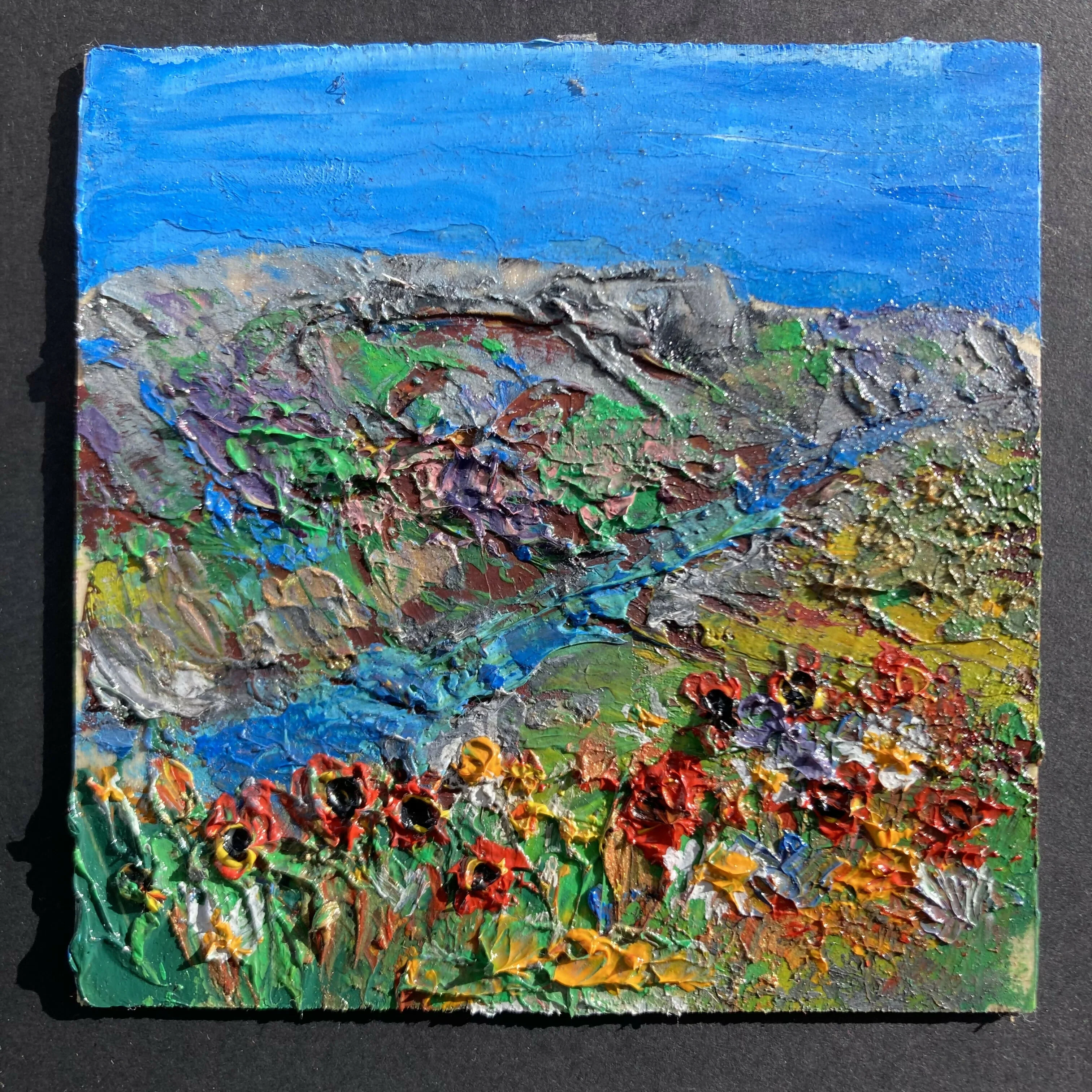 Daisies & Poppies By Beck- Original Mini Oil Painting On Wood In White Frame - Image 2