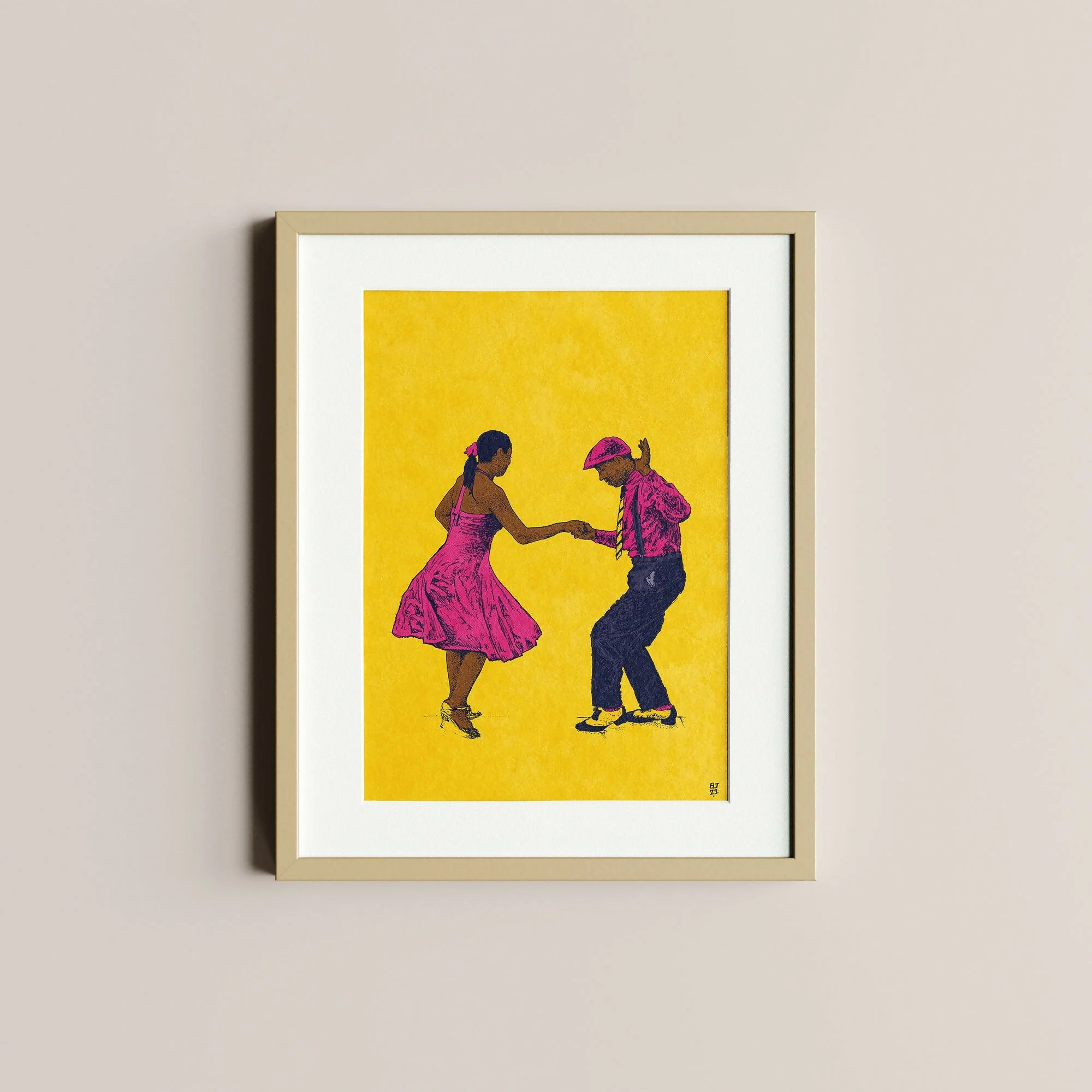 Dancers Art Print – Retro Dance Illustration - Image 2